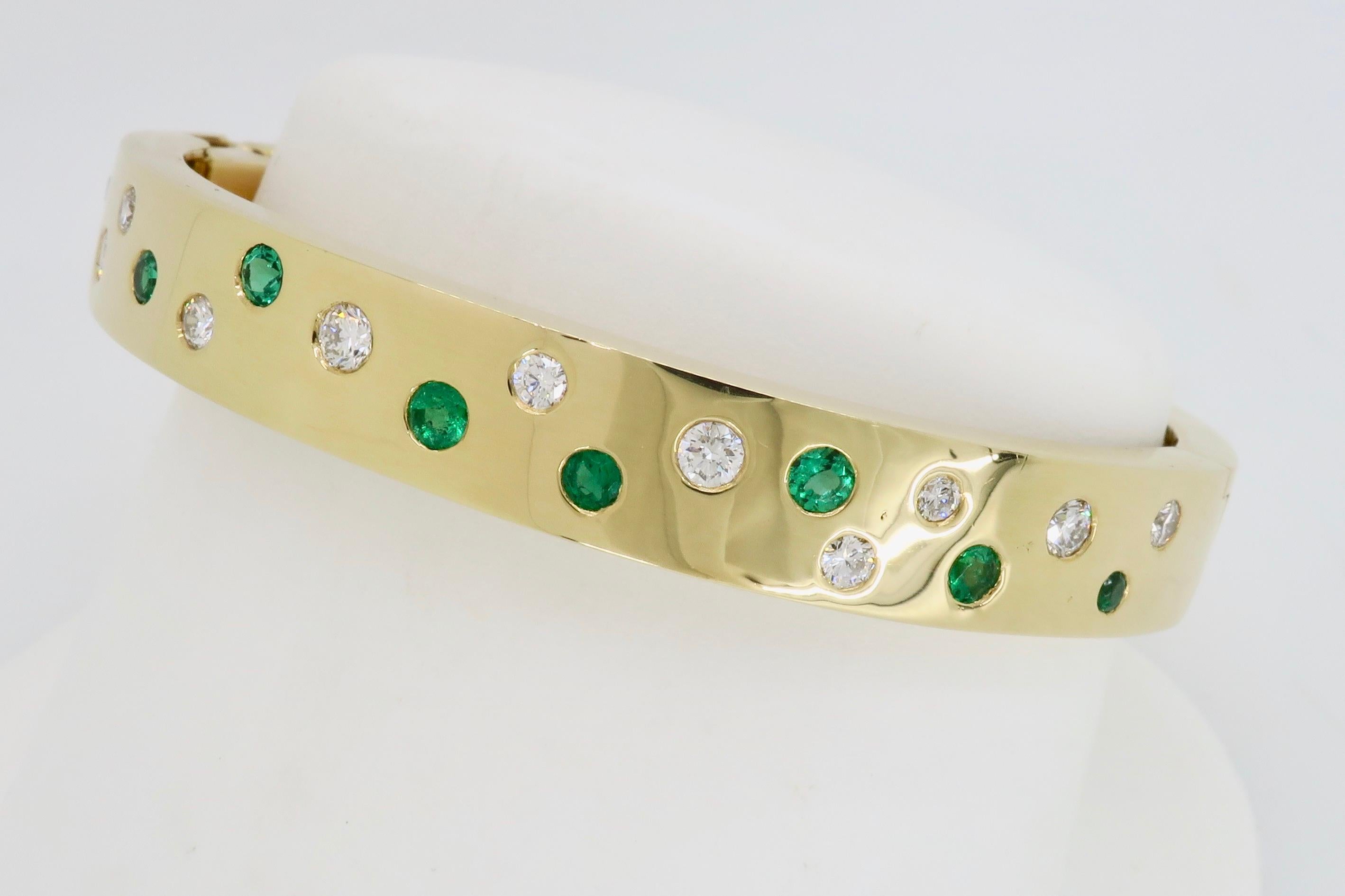 Custom Made Diamond and Emerald Bangle Bracelet 2