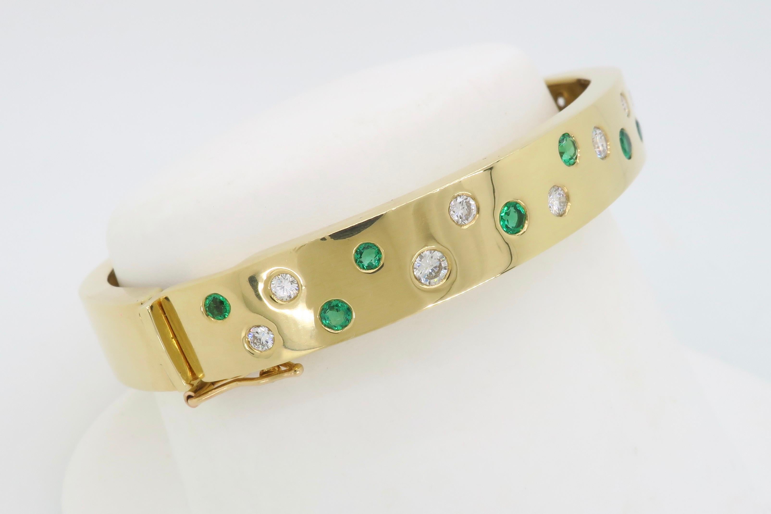 Custom Made Diamond and Emerald Bangle Bracelet 3