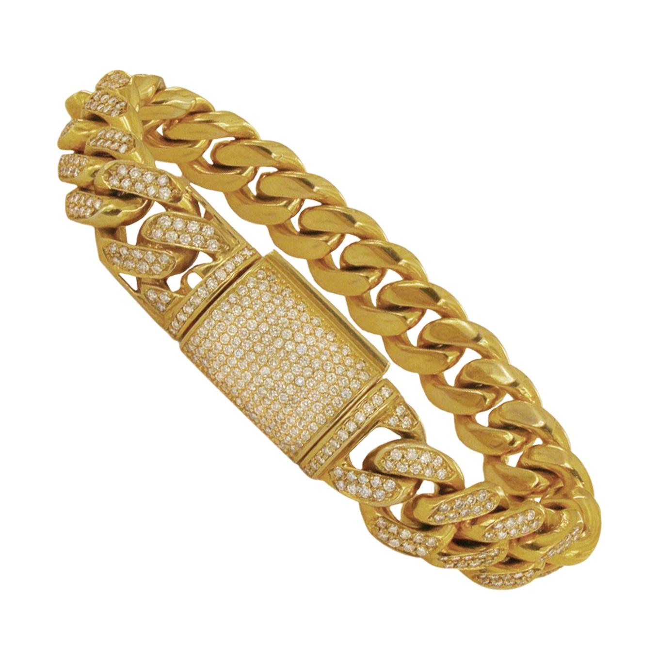 Custom Made Diamond Miami Cuban Link Solid Bracelet in 10k Gold For Sale