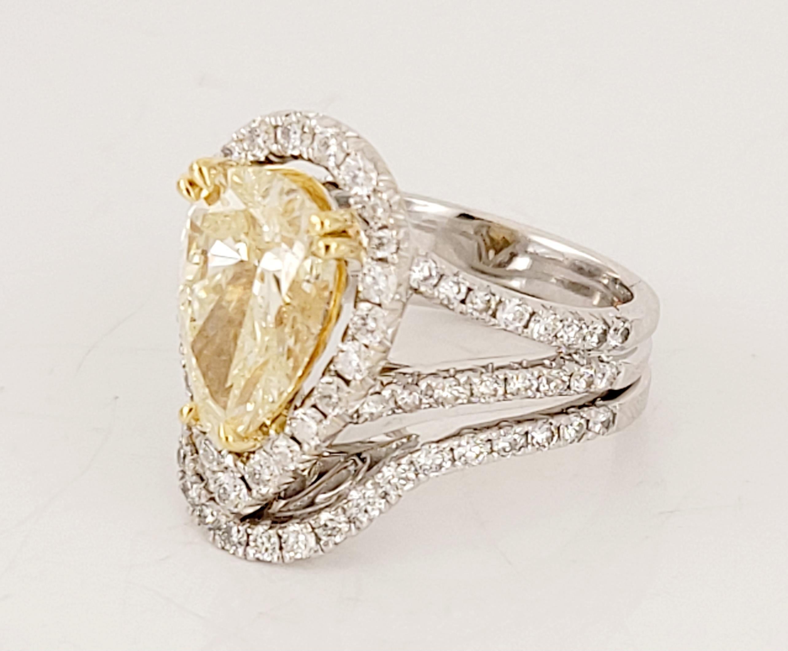Pear Cut Custom Made Diamond Ring in 14K White Gold For Sale