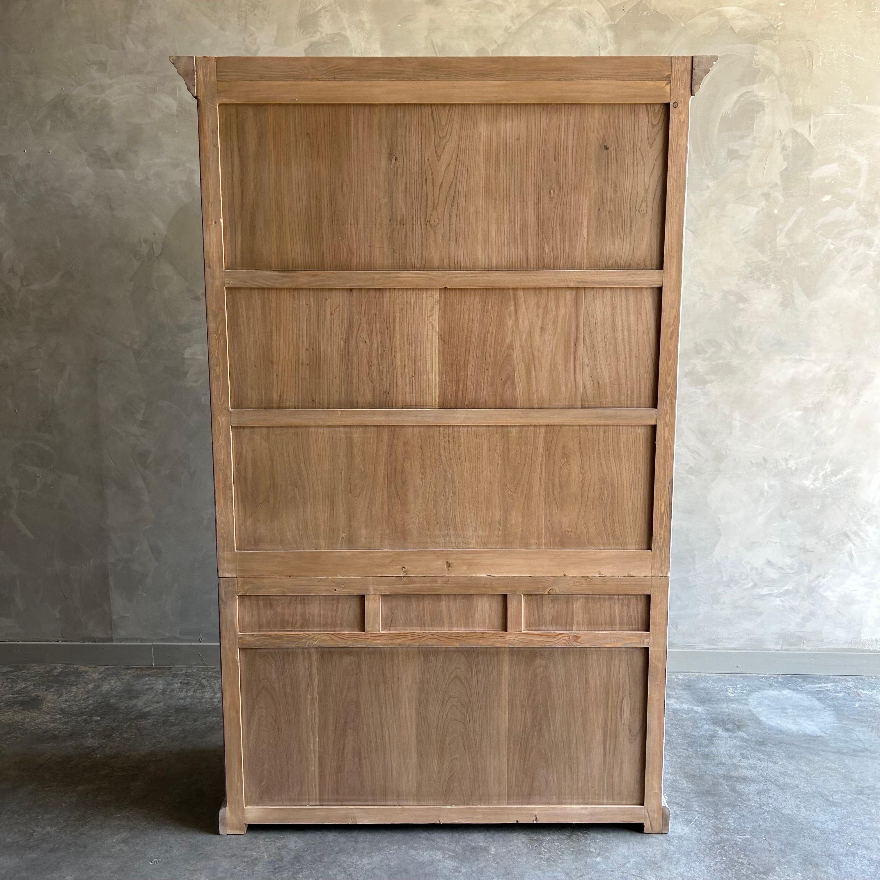 Custom Made Display Cabinet from Reclaimed Elm Wood in Distressed Gray Finish For Sale 4