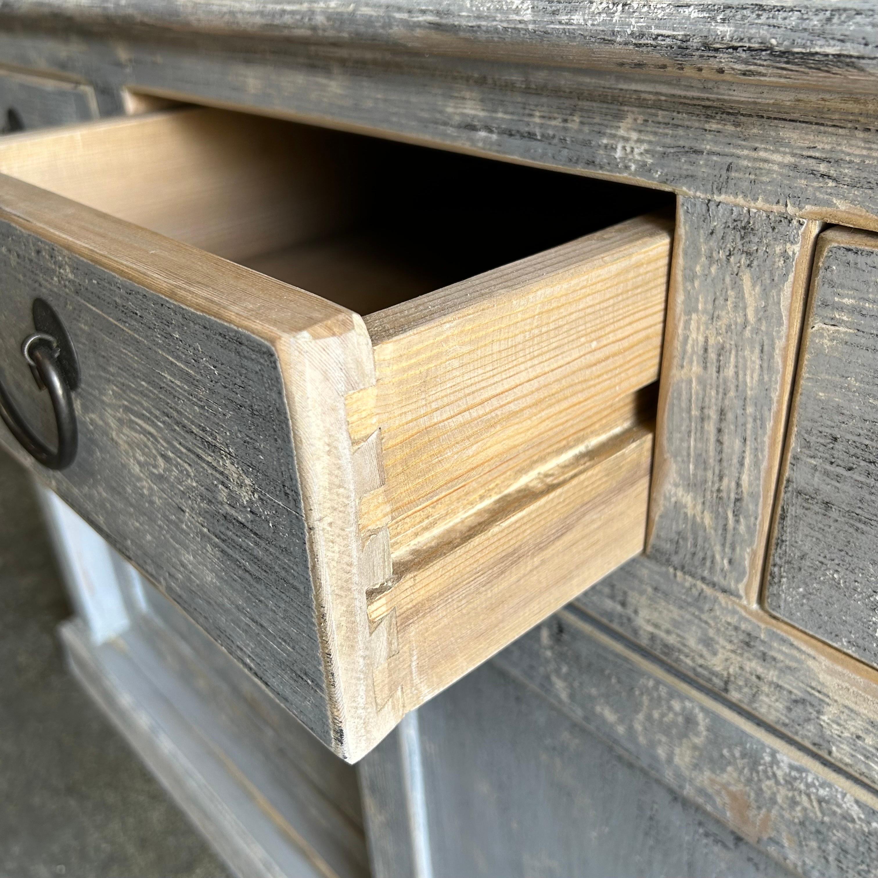 Custom Made Display Cabinet from Reclaimed Elm Wood in Distressed Gray Finish In New Condition For Sale In Brea, CA