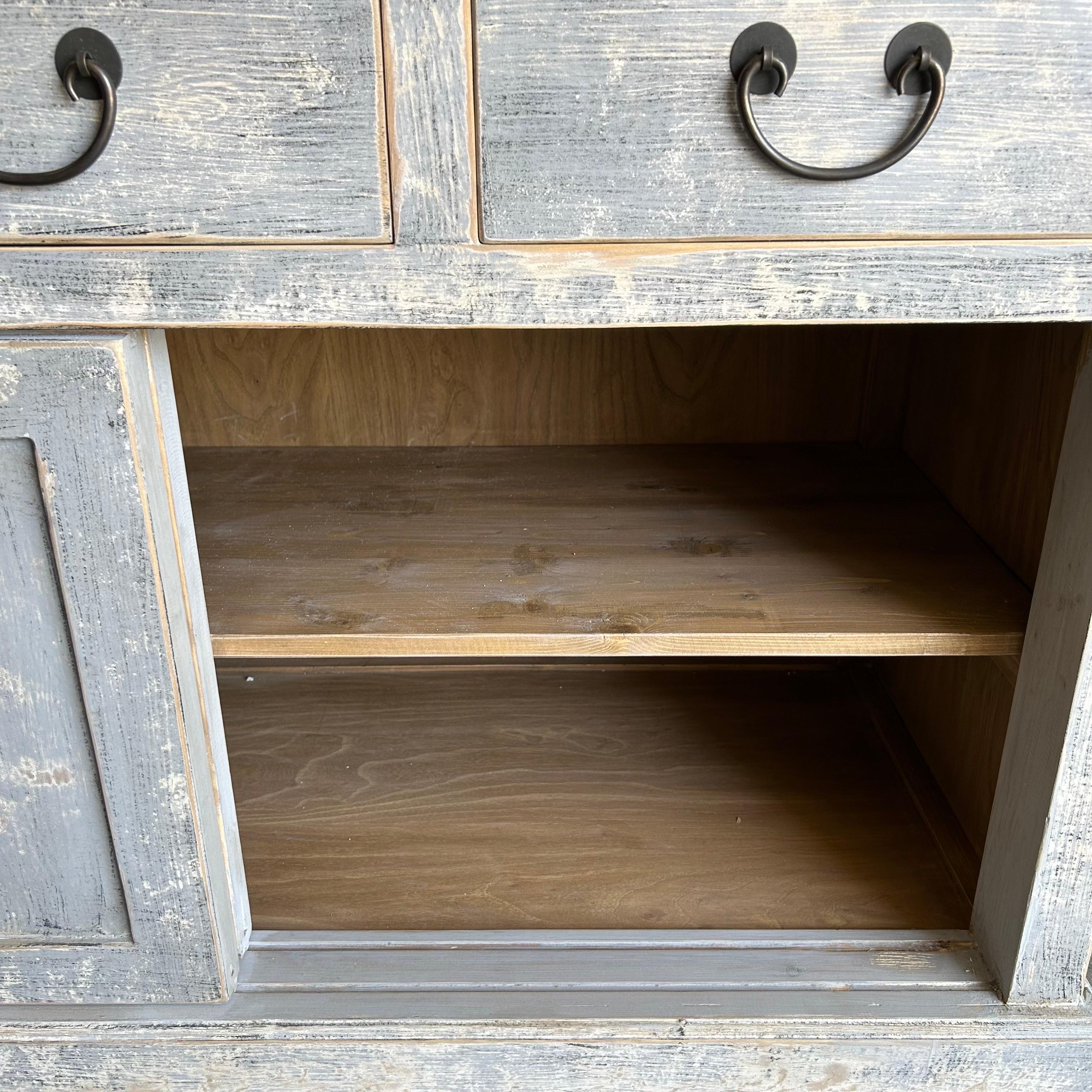 Contemporary Custom Made Display Cabinet from Reclaimed Elm Wood in Distressed Gray Finish For Sale