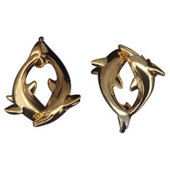 Custom Made Dolphins Hoop Earrings in 14K Yellow Gold