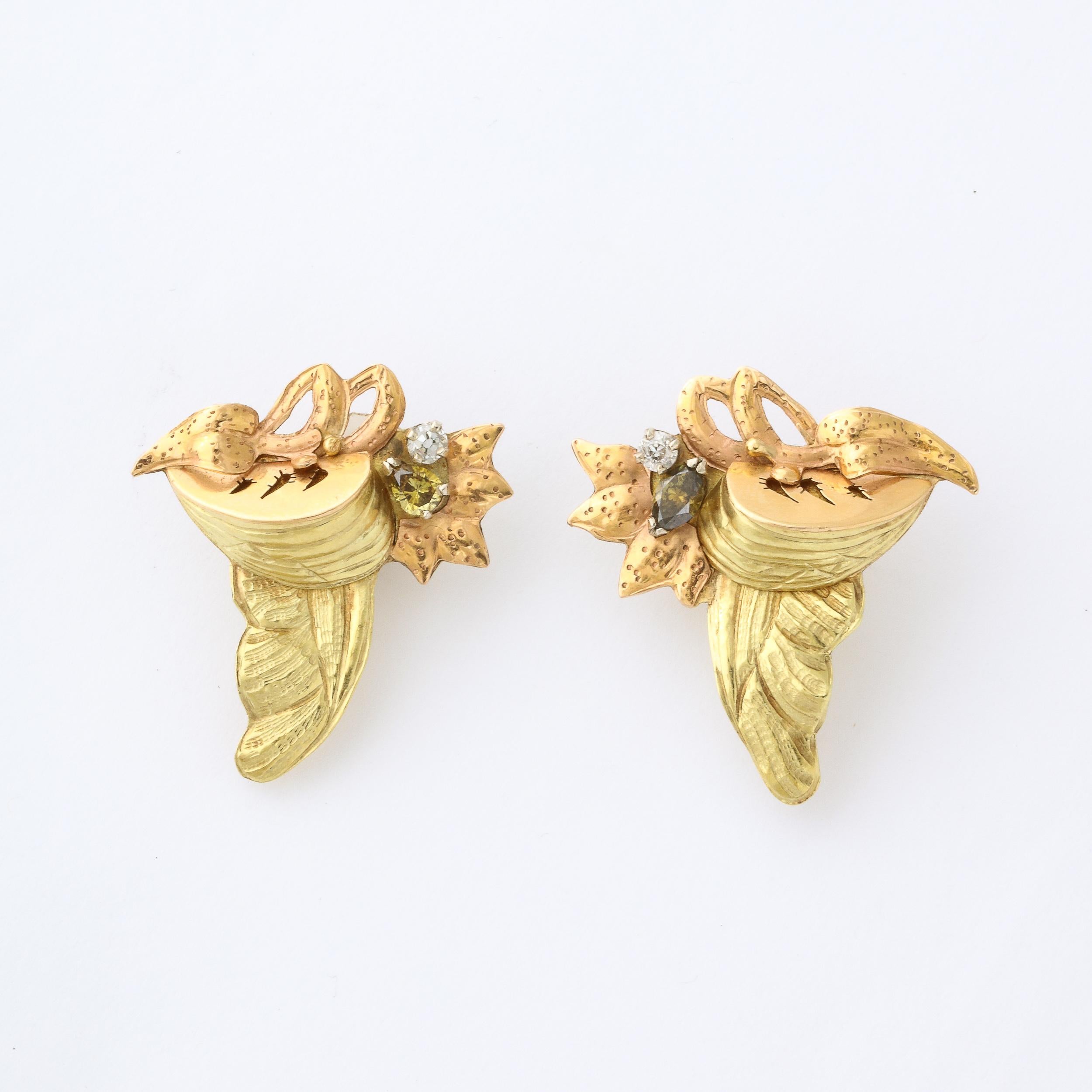 Brilliant Cut Custom made Earrings by Barnaby in 18K Rose and Yellow Gold and Diamonds  For Sale