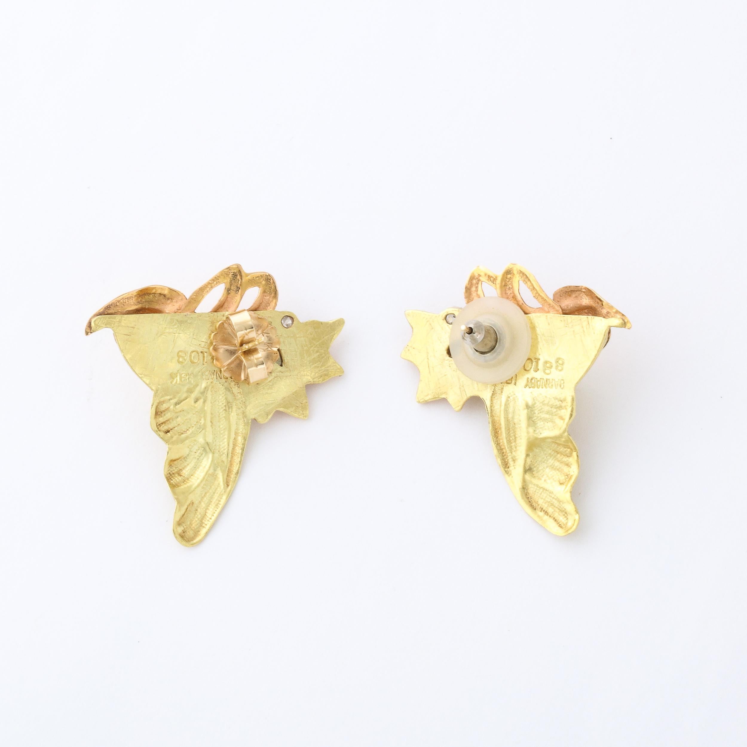 Women's or Men's Custom made Earrings by Barnaby in 18K Rose and Yellow Gold and Diamonds  For Sale