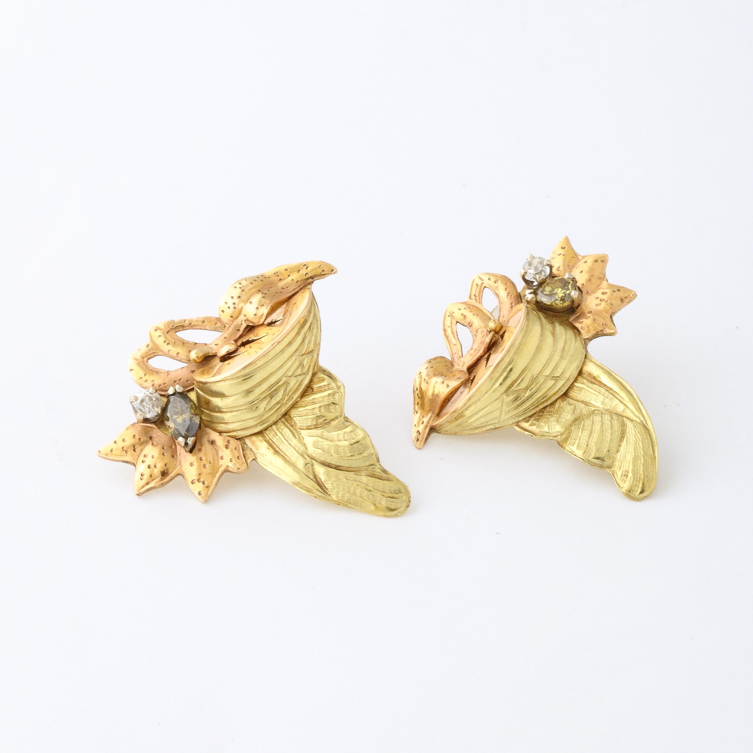 Custom made Earrings by Barnaby in 18K Rose and Yellow Gold and Diamonds  For Sale 2