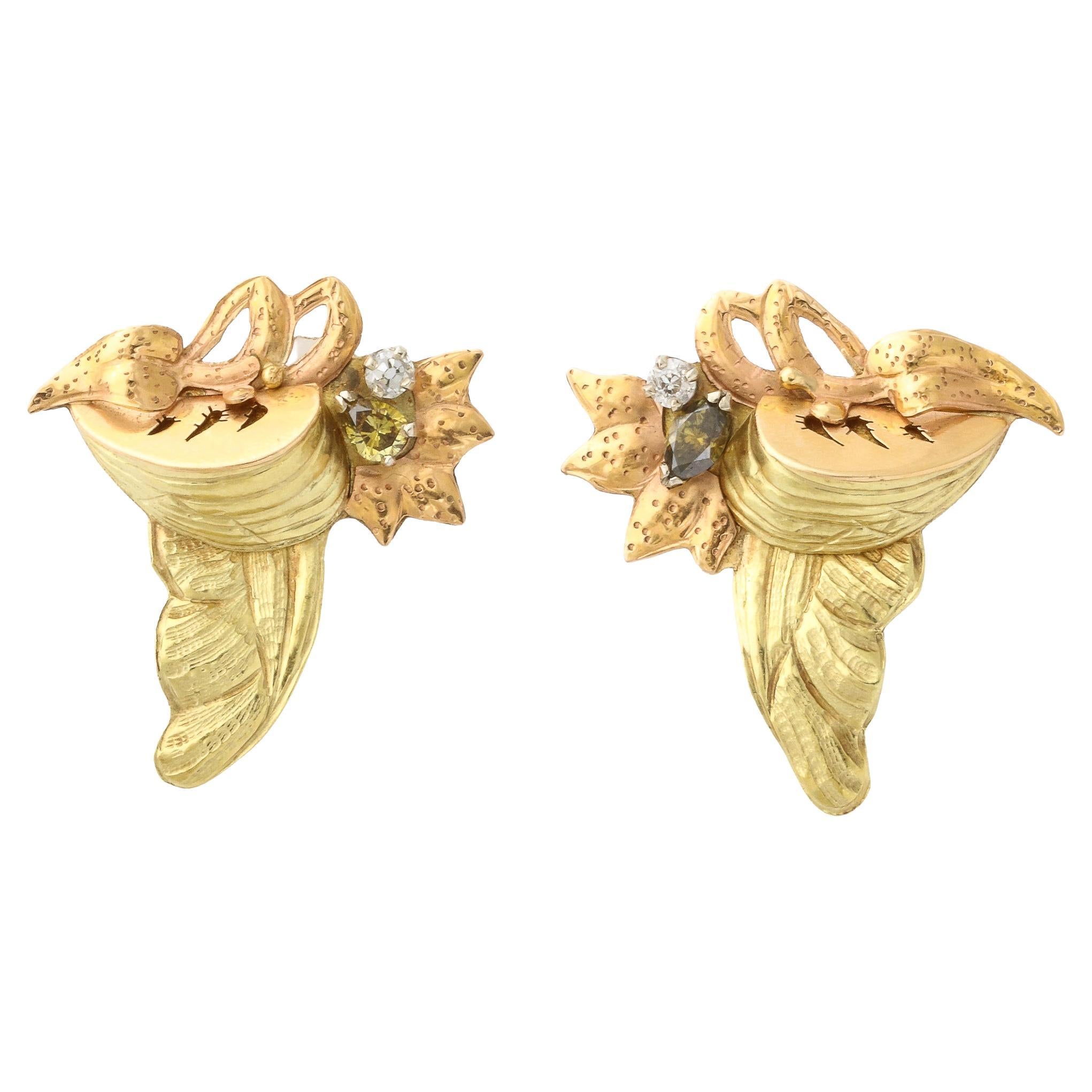 Custom made Earrings by Barnaby in 18K Rose and Yellow Gold and Diamonds  For Sale