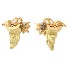 Retro Custom made Earrings by Barnaby in 18K Rose and Yellow Gold and Diamonds 