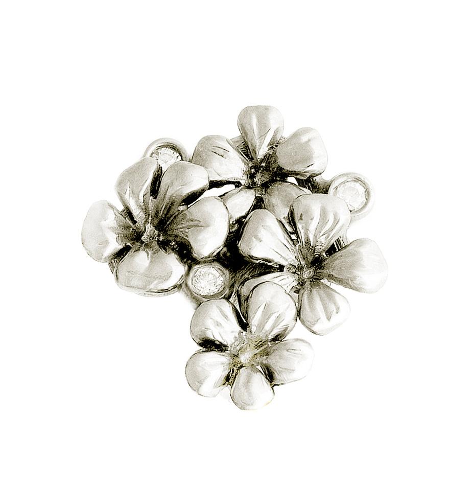 Custom-Made Eighteen Karat White Gold Transformer Blossom Brooch with Diamonds For Sale 7