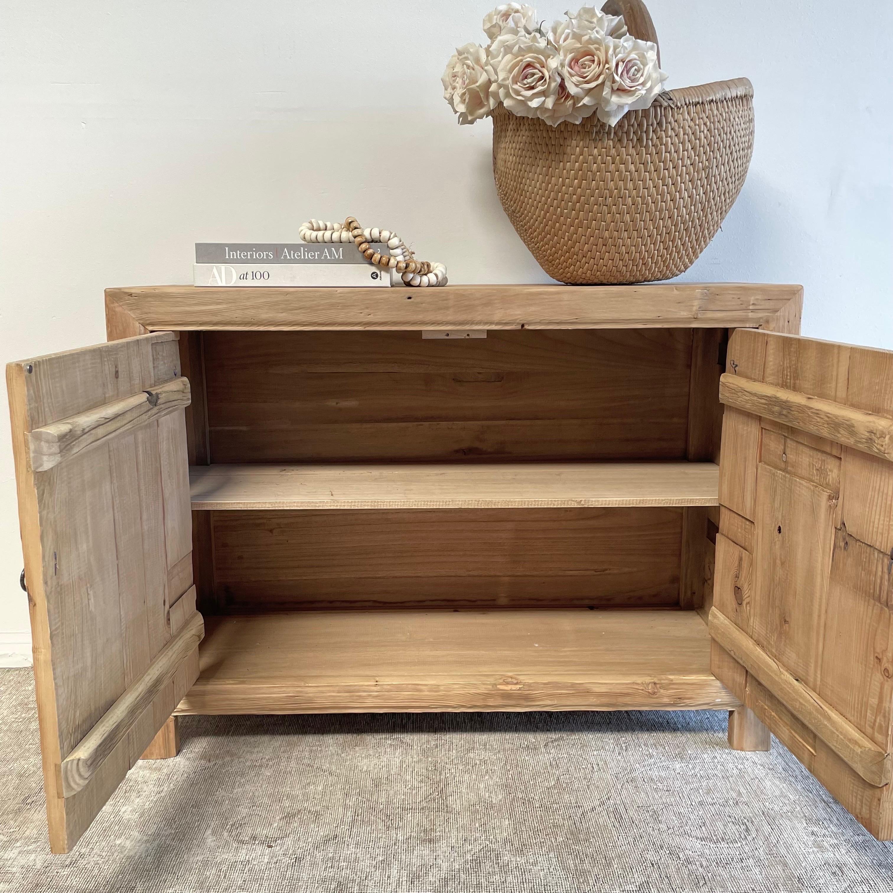 Custom Made Elm Wood 2 Door Cabinet Console In New Condition For Sale In Brea, CA