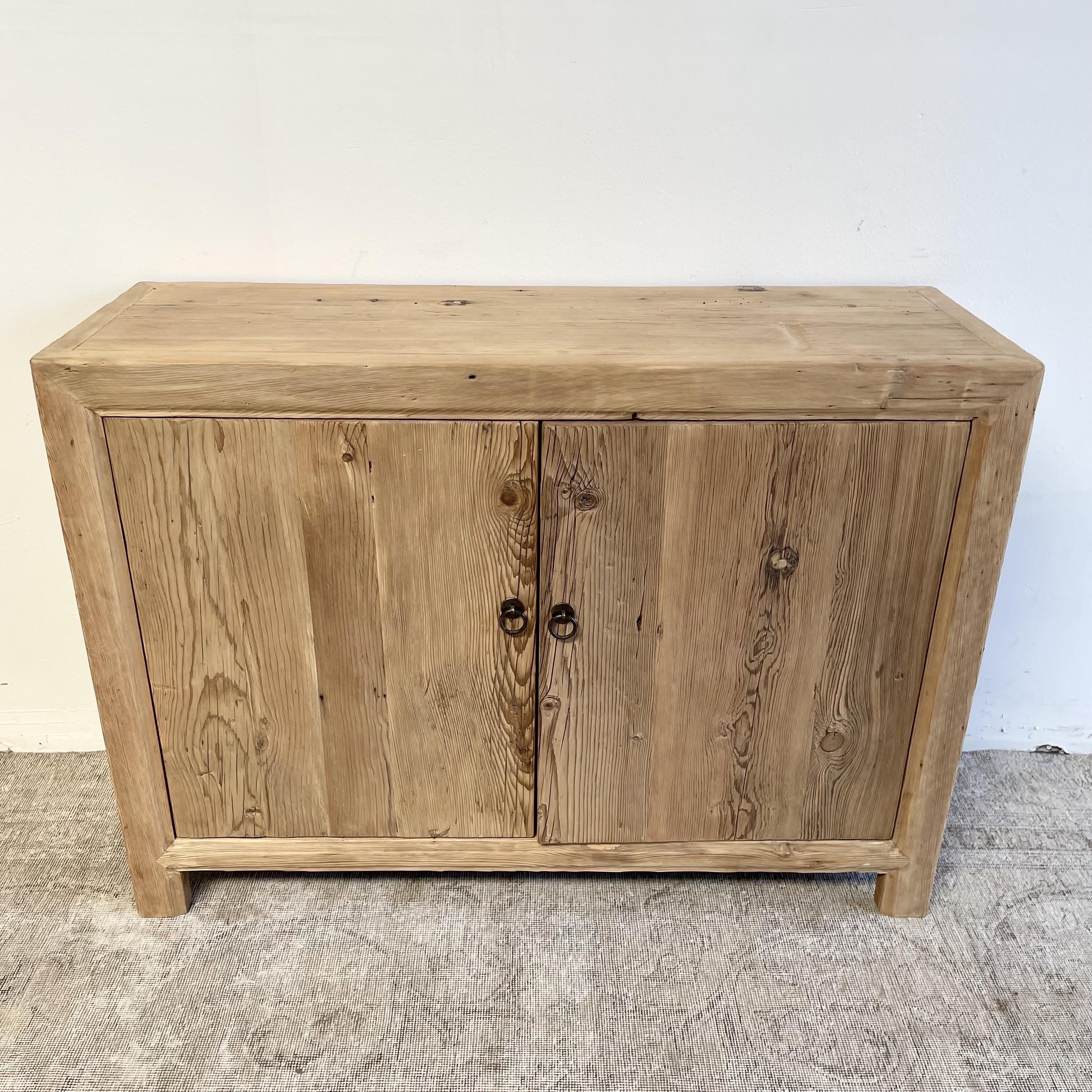 Contemporary Custom Made Elm Wood 2 Door Cabinet Console For Sale