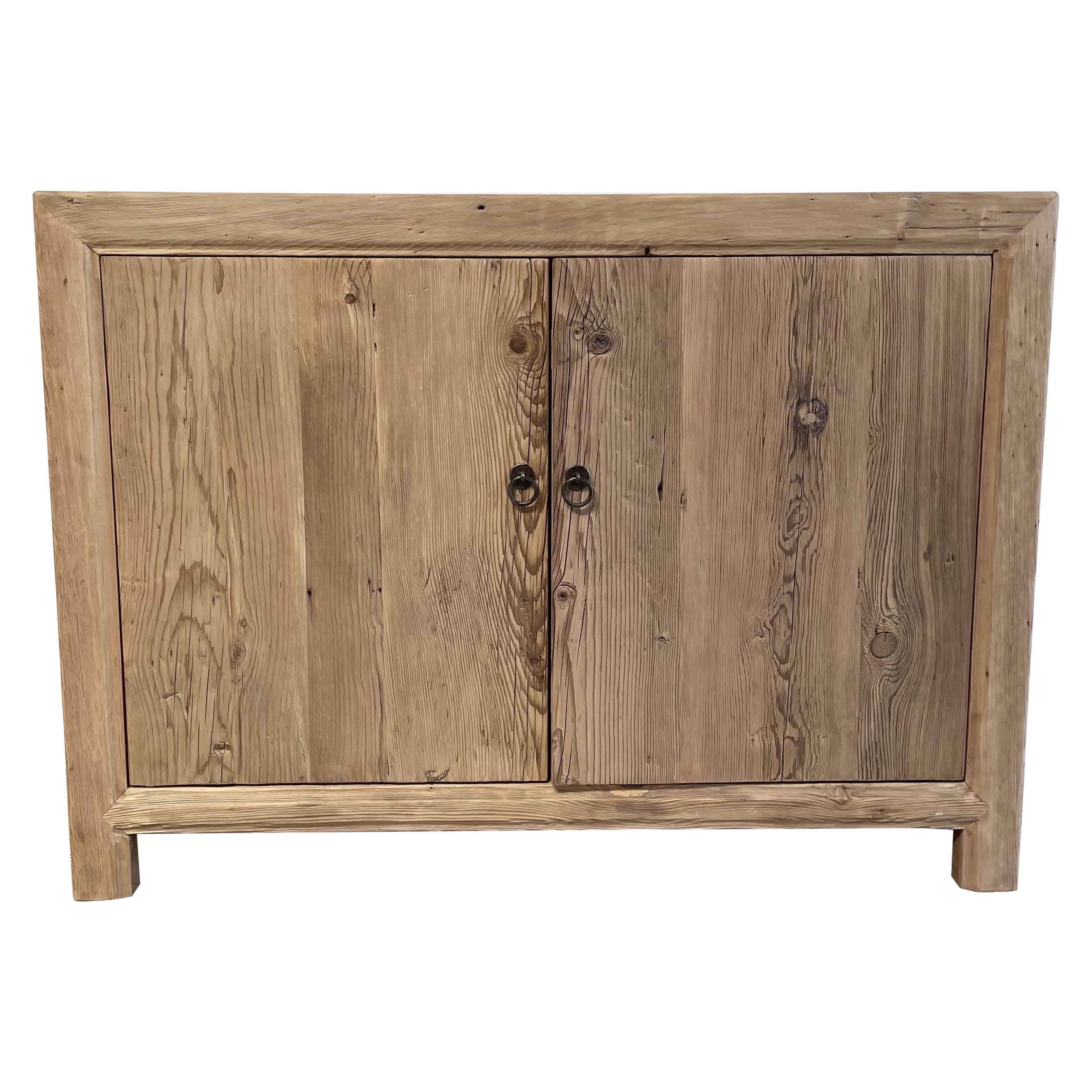 Custom Made Elm Wood 2 Door Cabinet Console For Sale