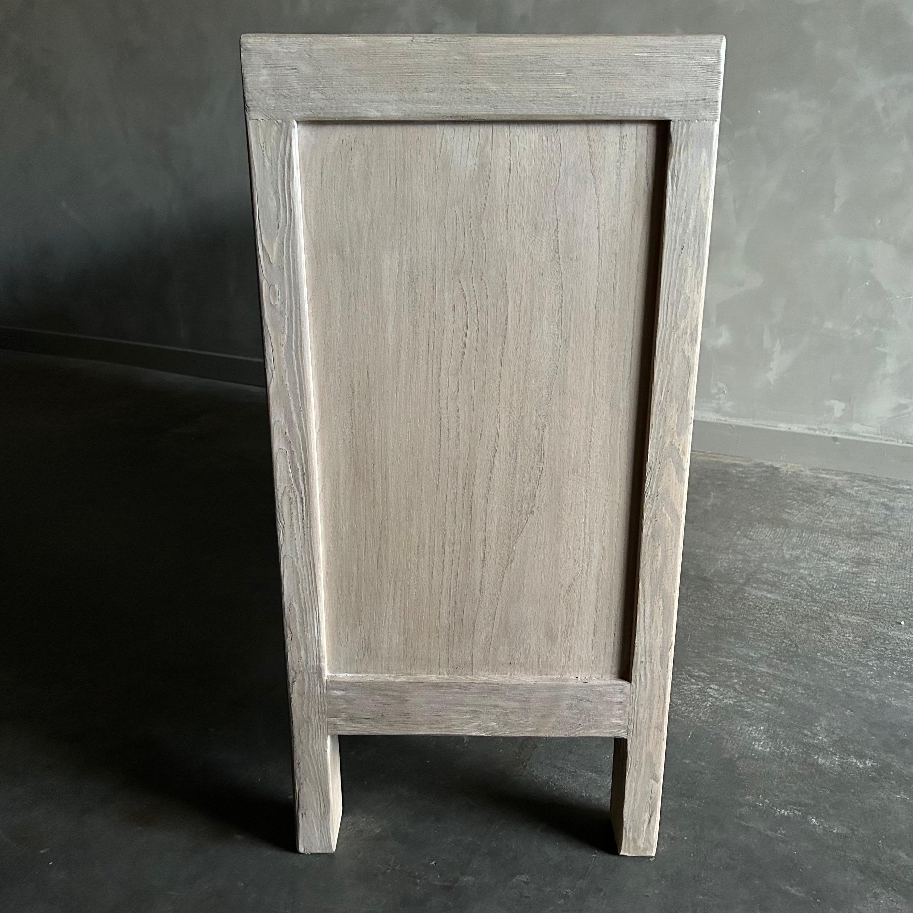 Custom Made Elm Wood 3 Door Buffet Cabinet For Sale 4