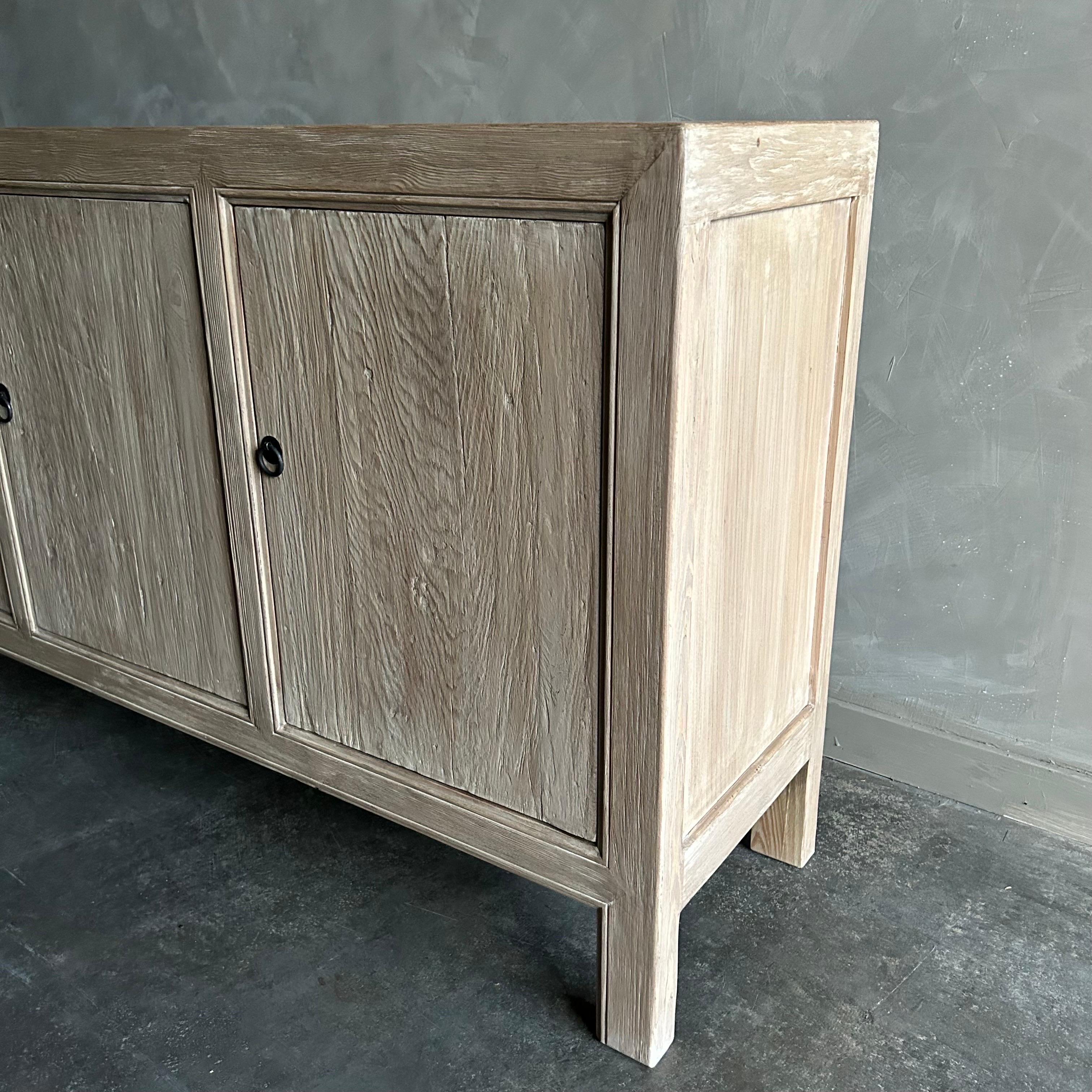 Custom Made Elm Wood 3 Door Buffet Cabinet For Sale 6