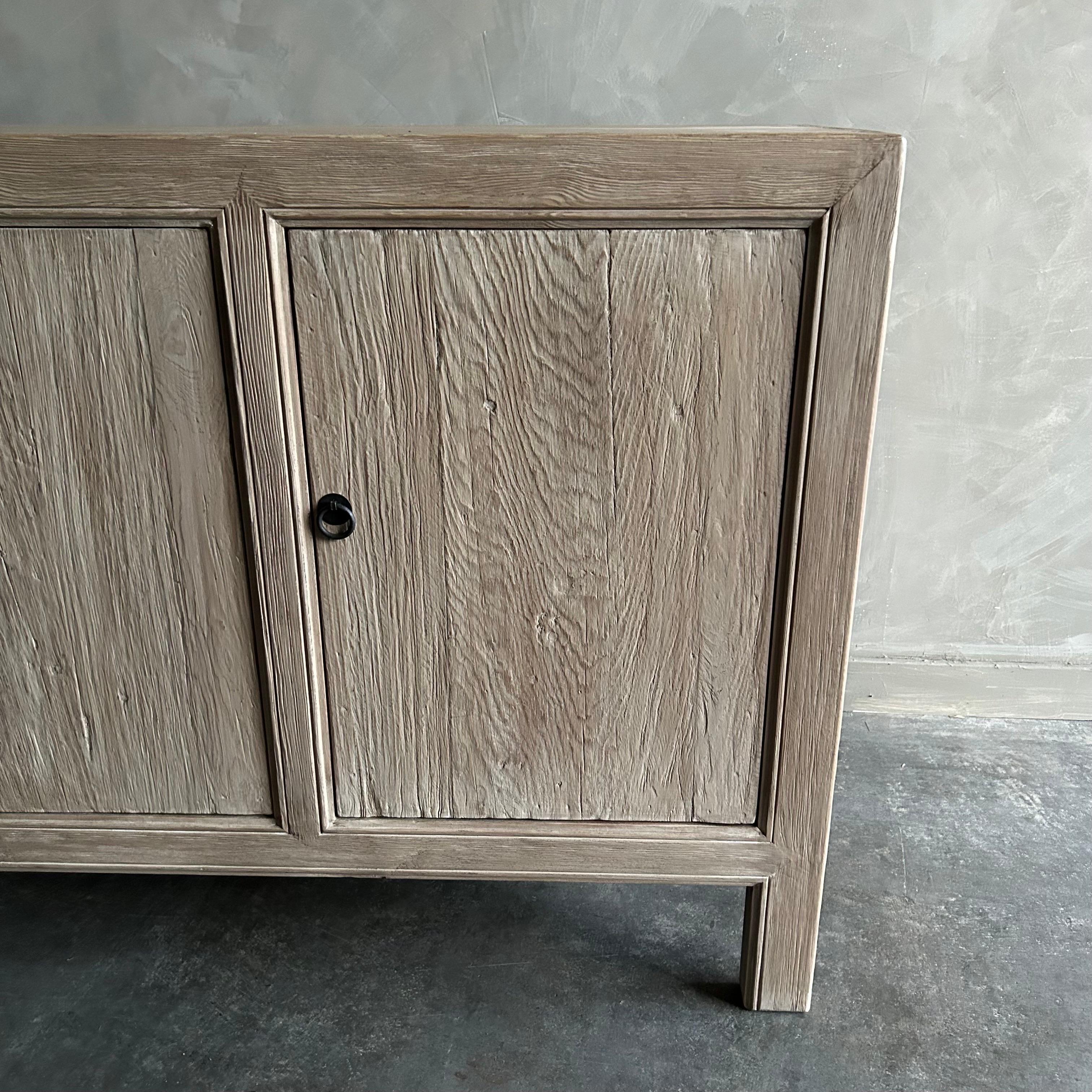 Custom Made Elm Wood 3 Door Buffet Cabinet For Sale 7