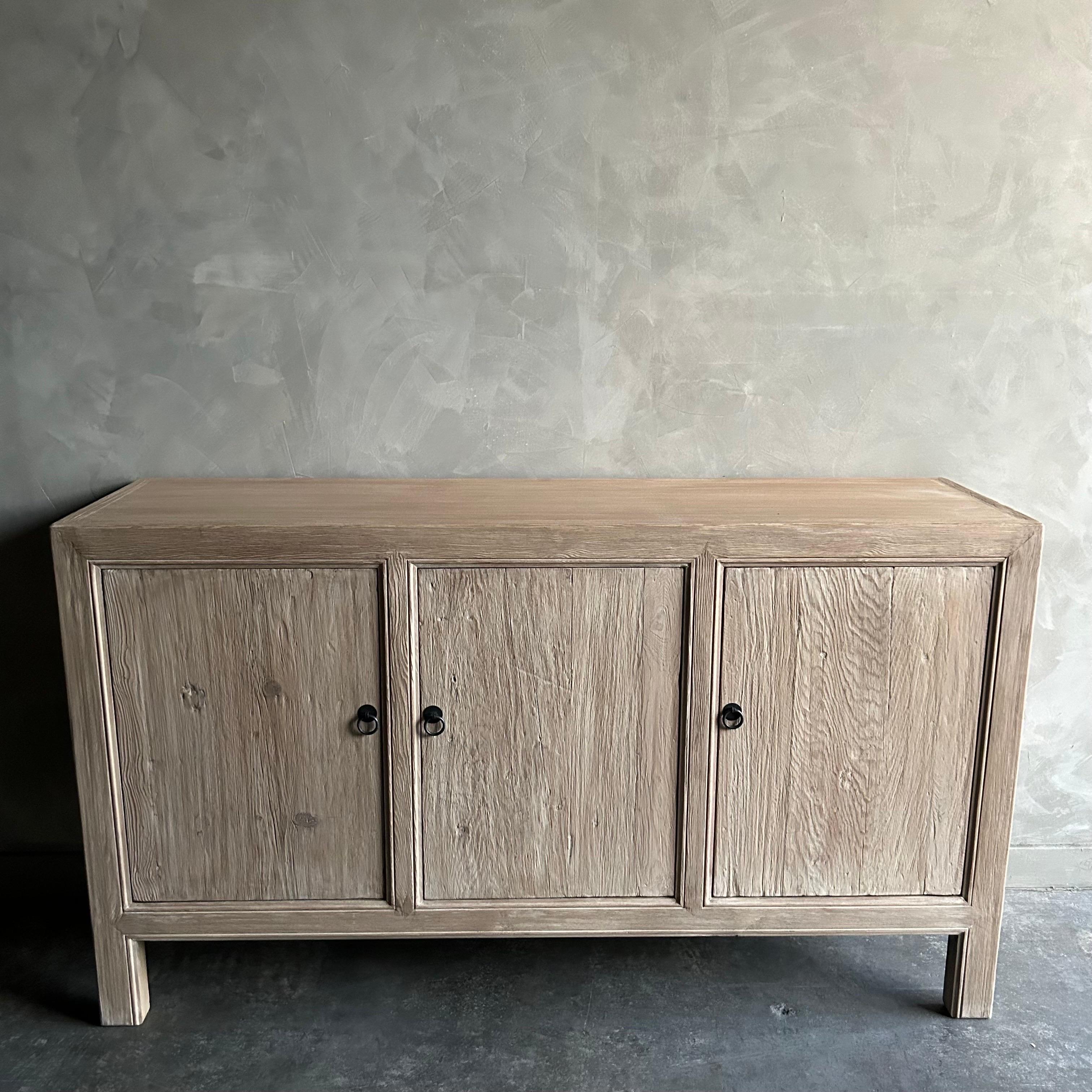 Custom Made Elm Wood 3 Door Buffet Cabinet For Sale 9
