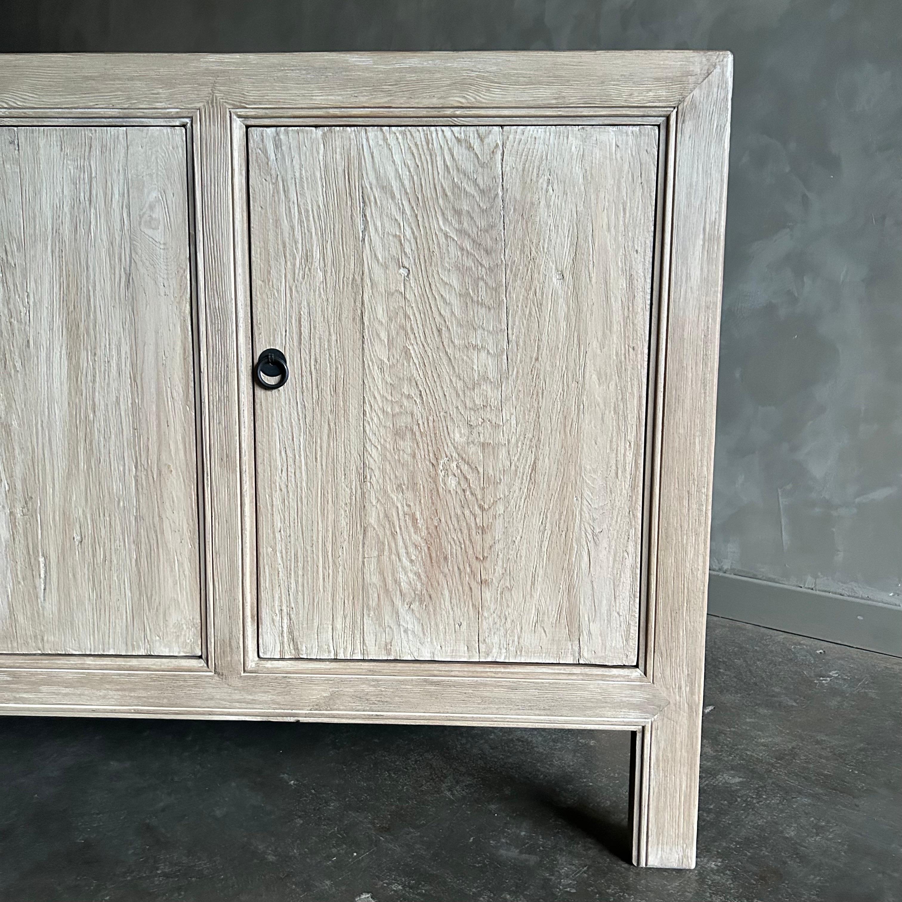 Contemporary Custom Made Elm Wood 3 Door Buffet Cabinet For Sale