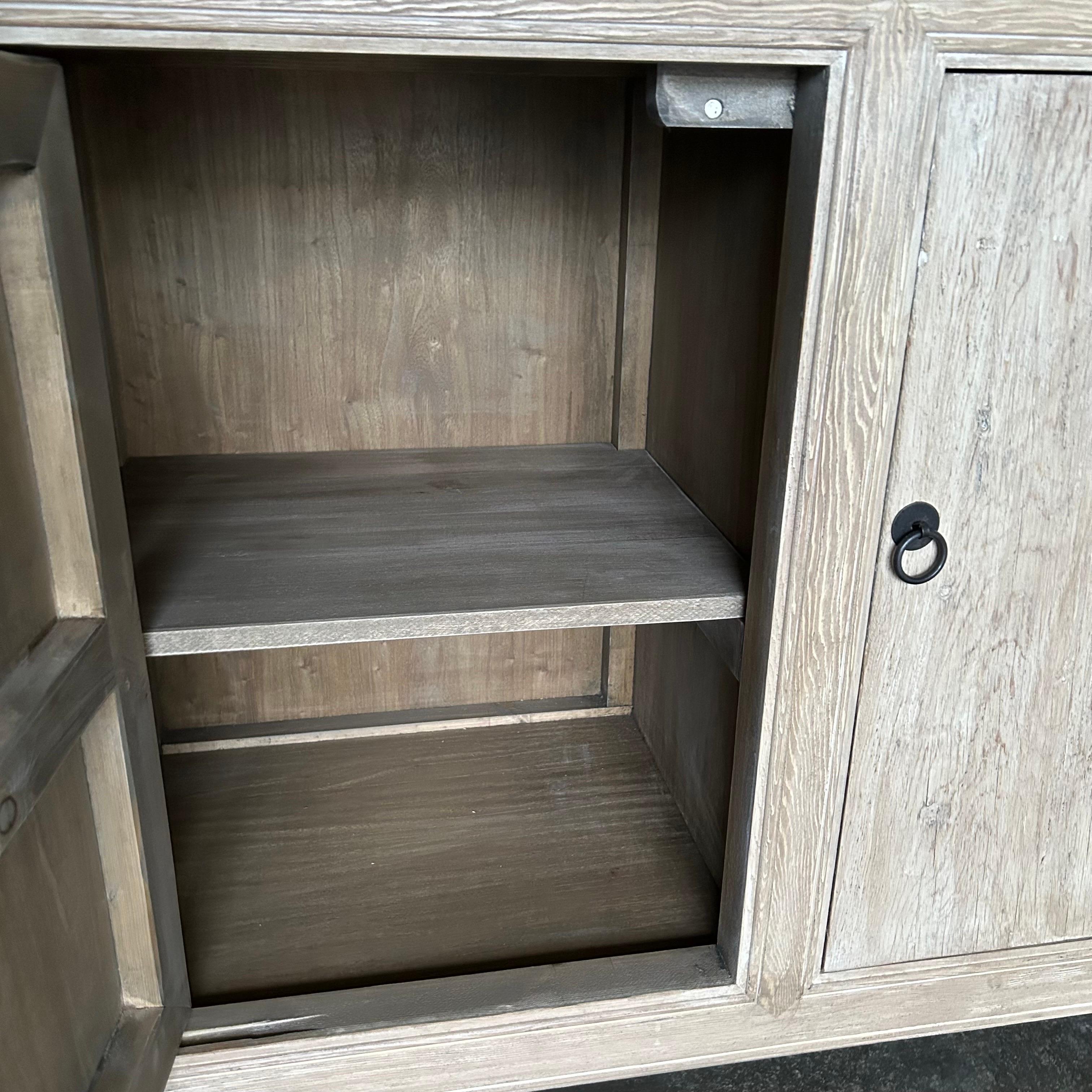 Custom Made Elm Wood 3 Door Buffet Cabinet For Sale 3