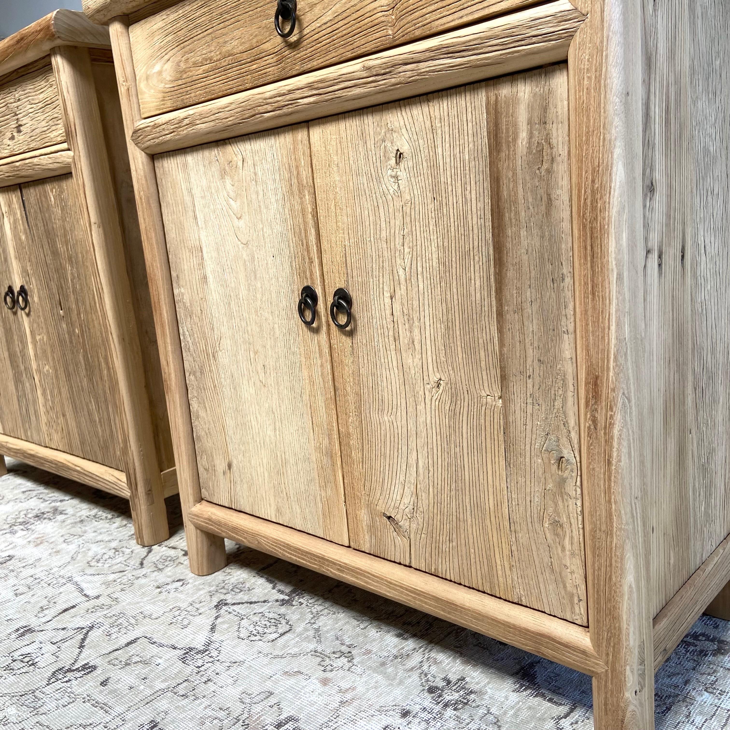 Custom Made Elm Wood Cabinet Consoles with Doors and Drawer 7