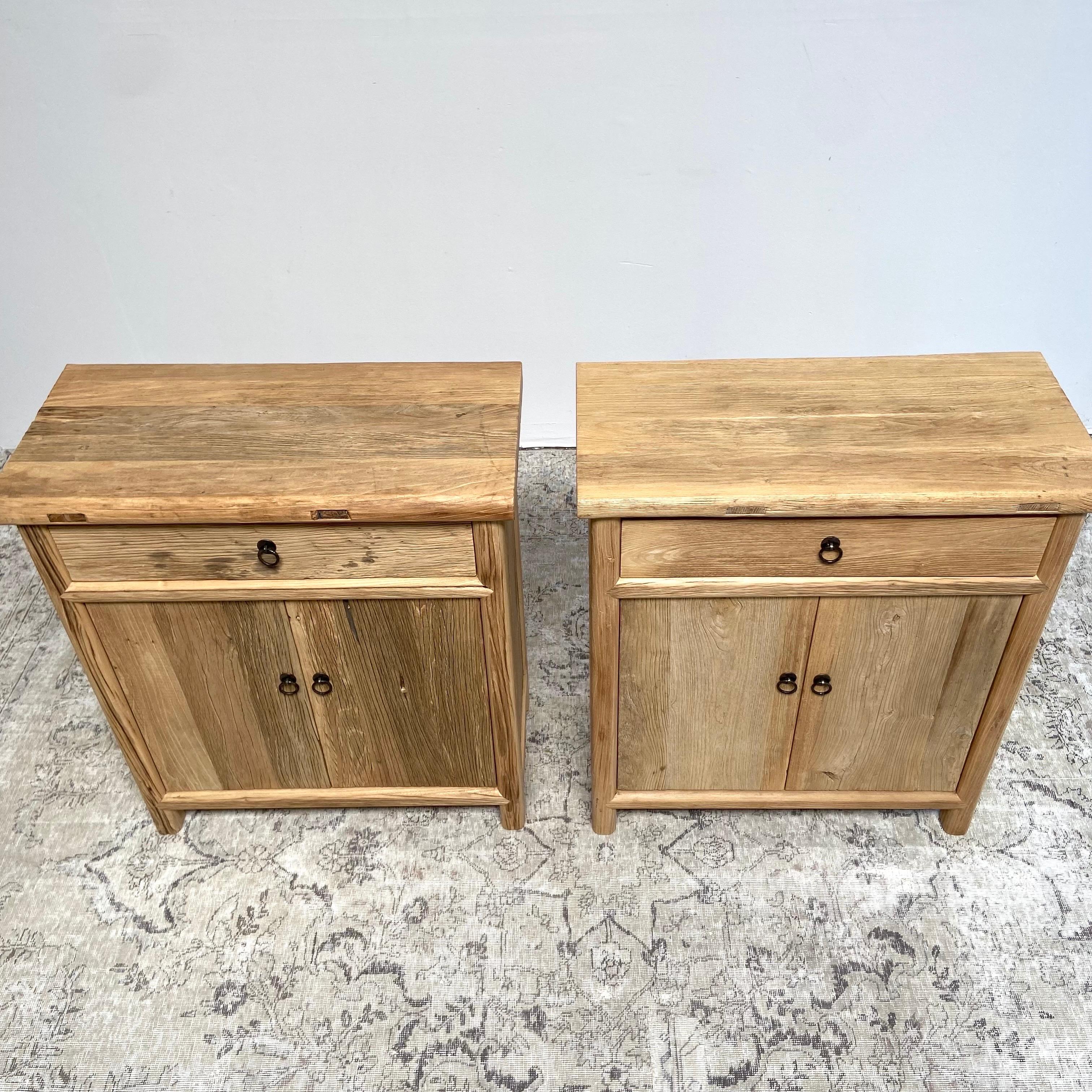Custom Made Elm Wood Cabinet Consoles with Doors and Drawer 8