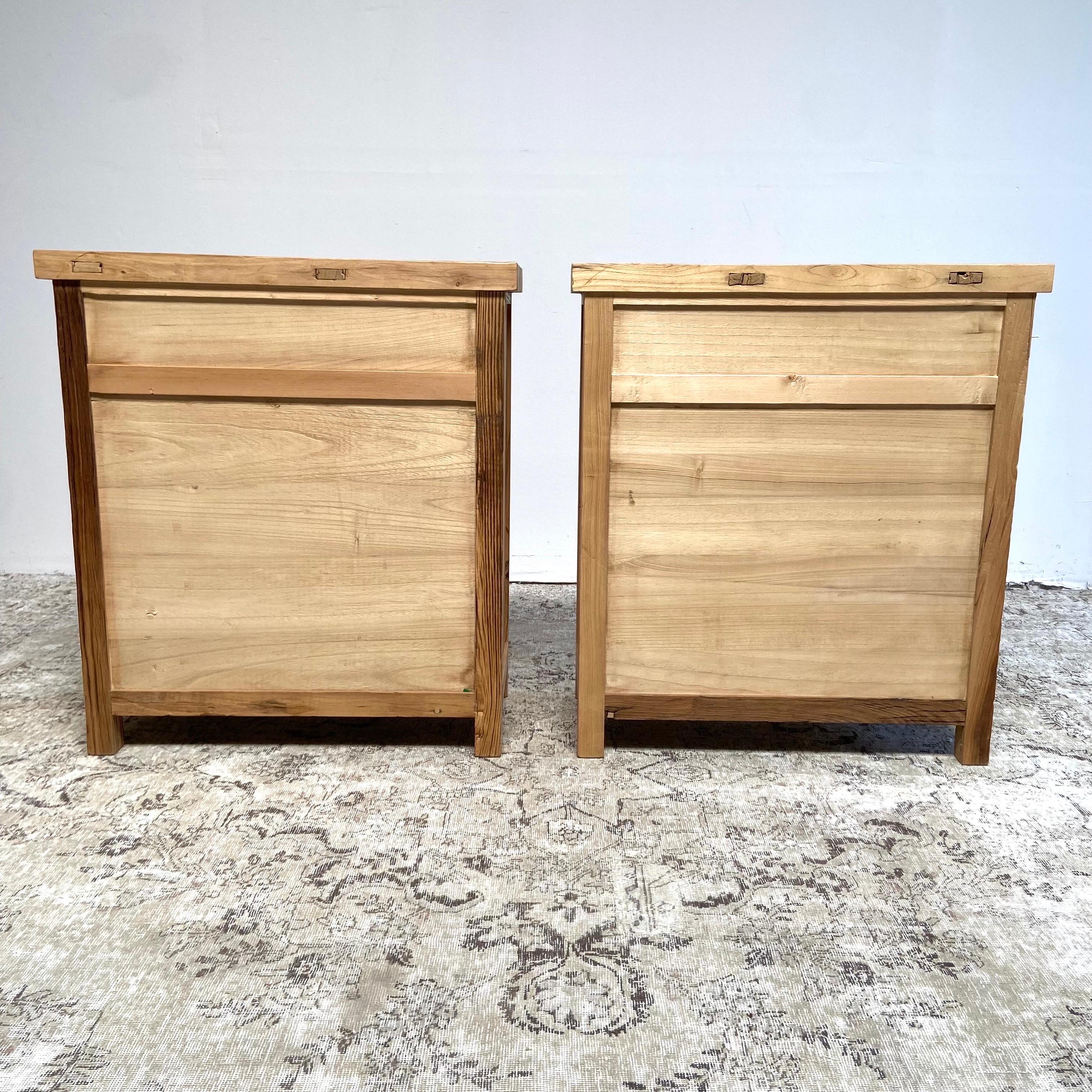 Contemporary Custom Made Elm Wood Cabinet Consoles with Doors and Drawer