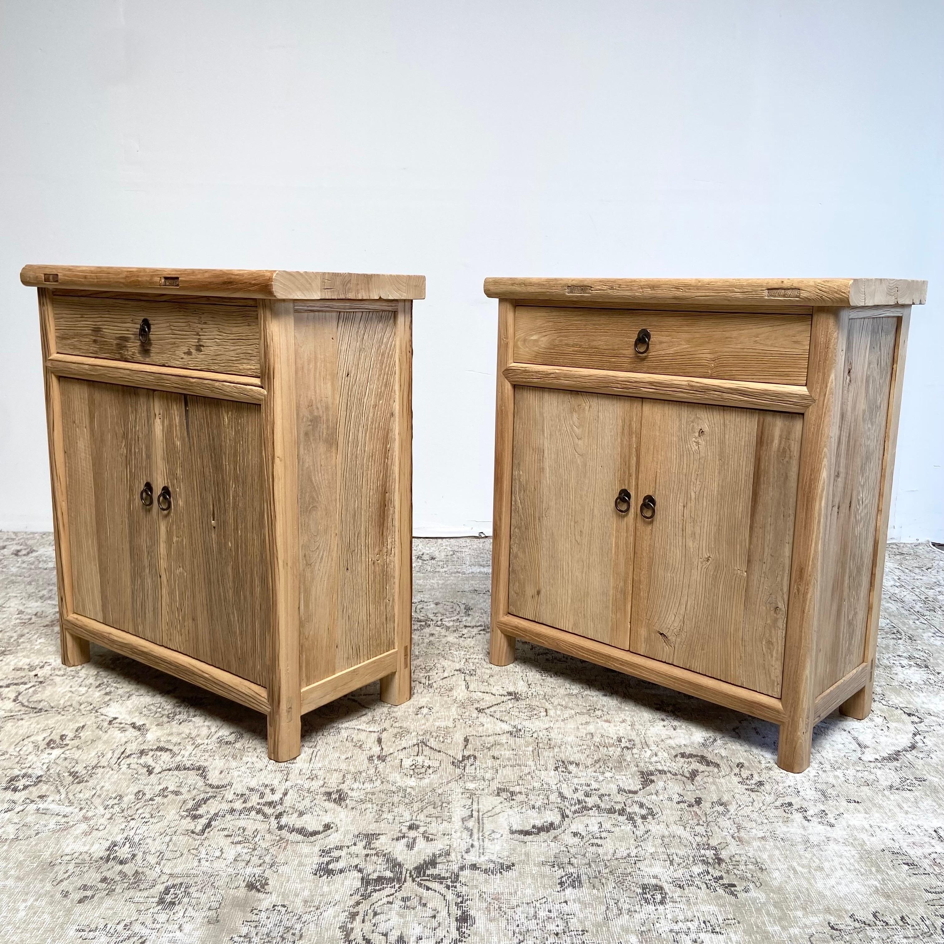 Custom Made Elm Wood Cabinet Consoles with Doors and Drawer 2