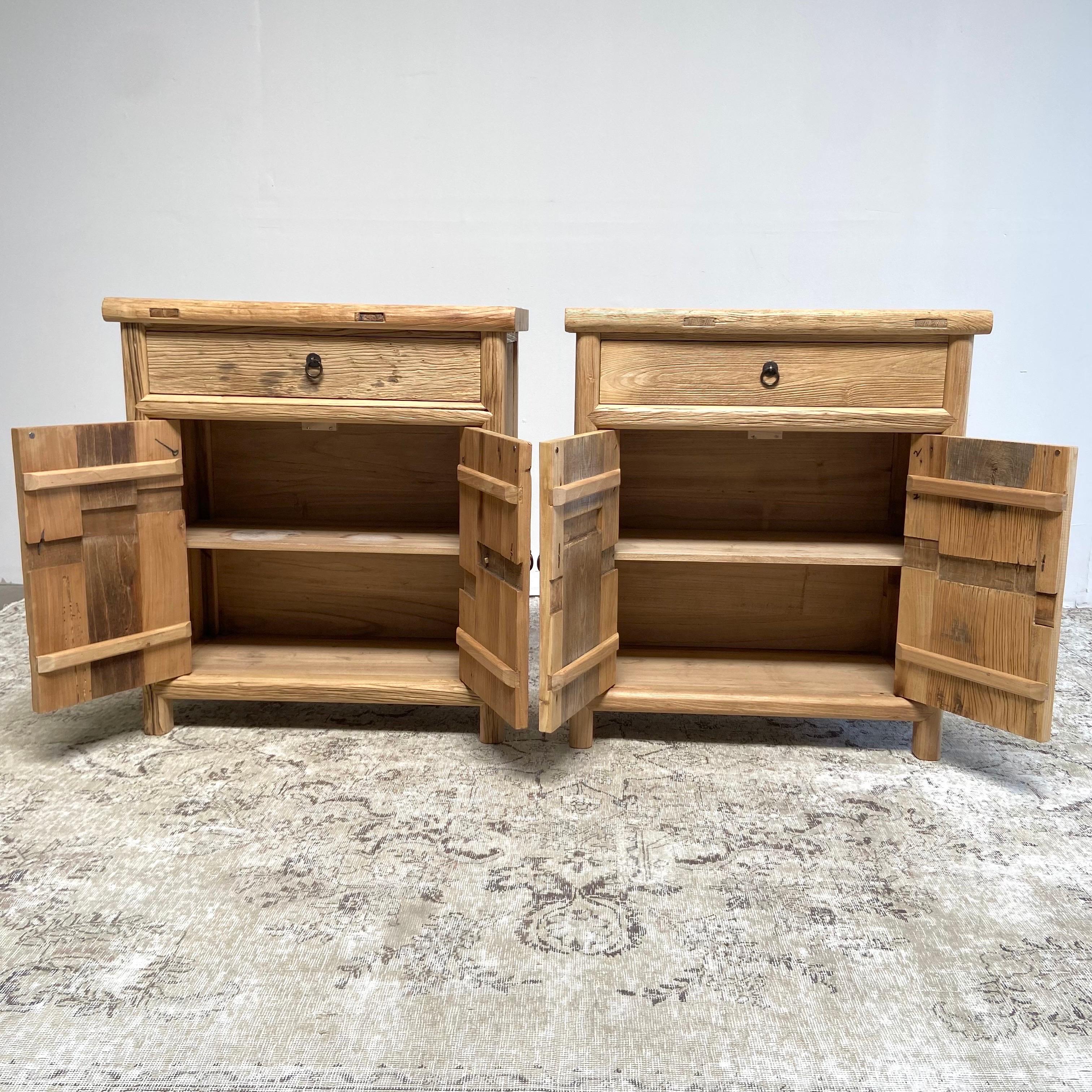Custom Made Elm Wood Cabinet Consoles with Doors and Drawer 3