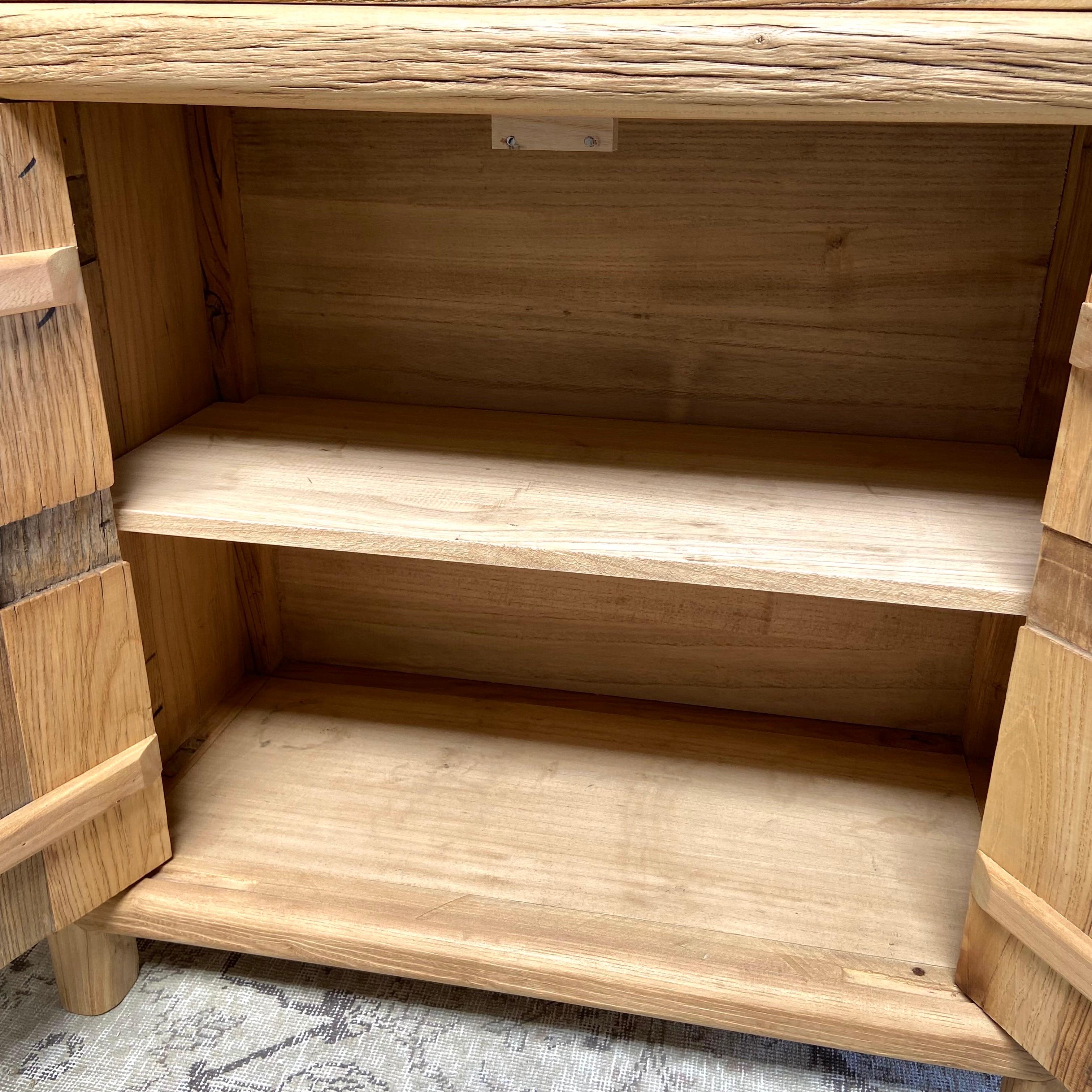 Custom Made Elm Wood Cabinet Consoles with Doors and Drawer 4