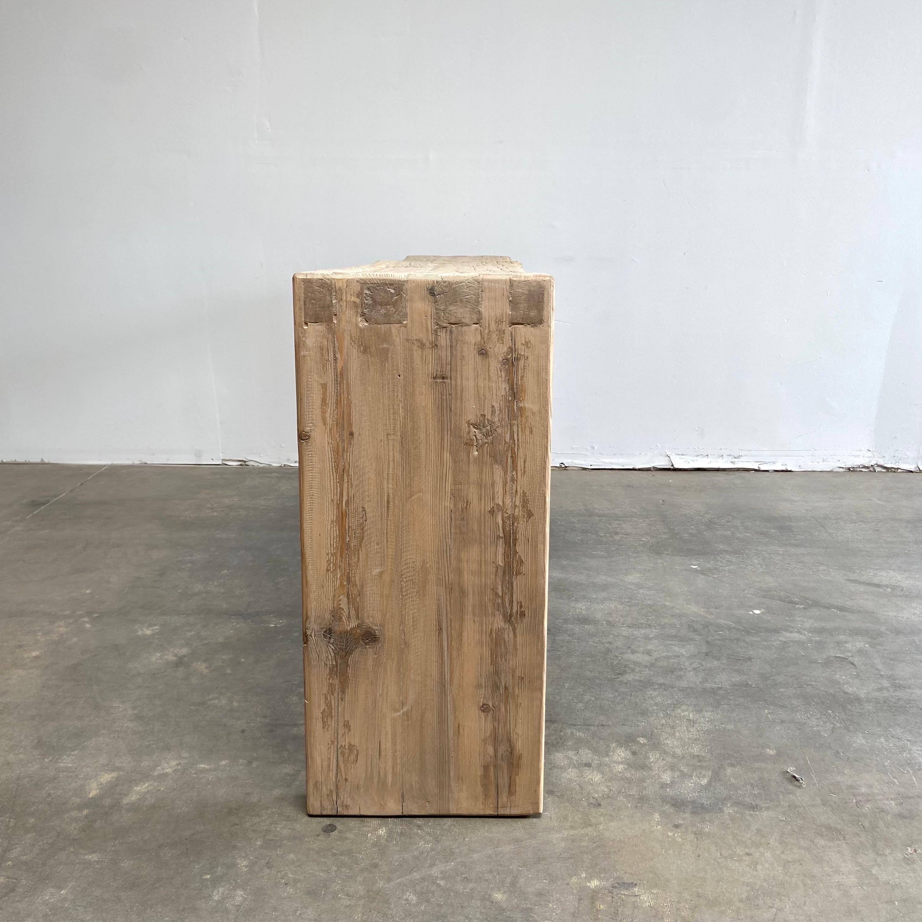 Custom Made Elm Wood Reclaimed Waterfall Style Console Table In Good Condition In Old Town Orange, CA