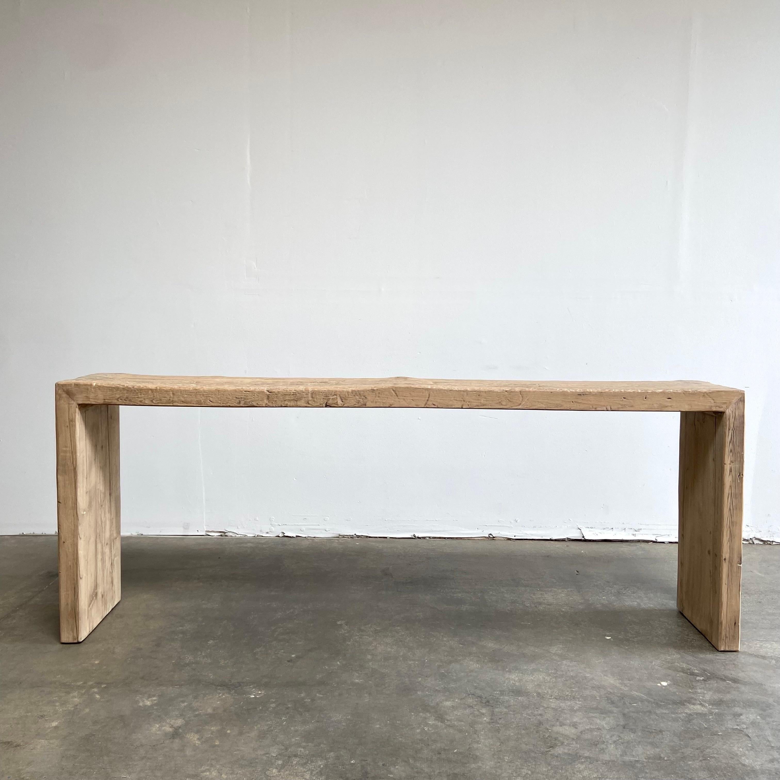 20th Century Custom Made Elm Wood Reclaimed Waterfall Style Console Table