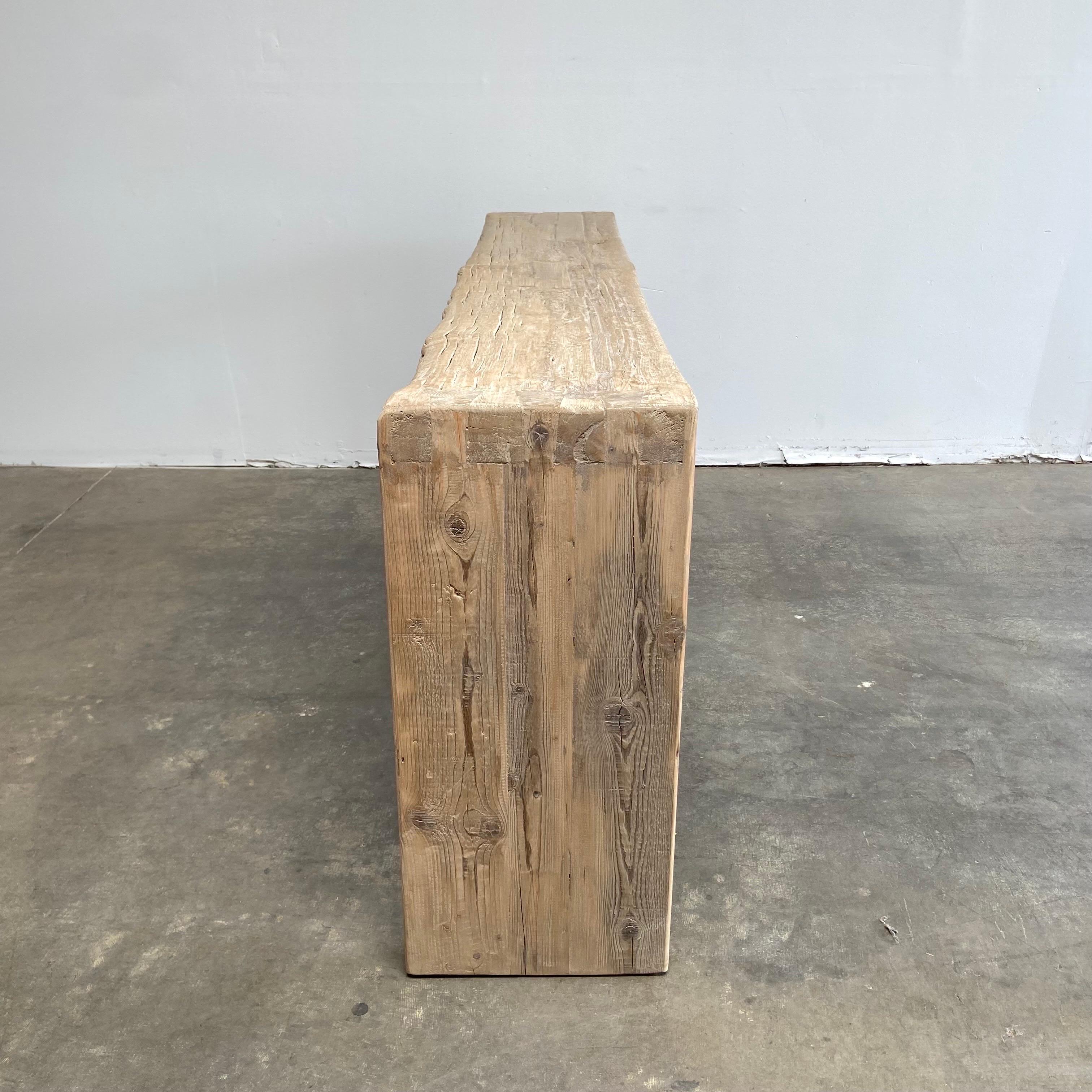 Custom Made Elm Wood Reclaimed Waterfall Style Console Table 2