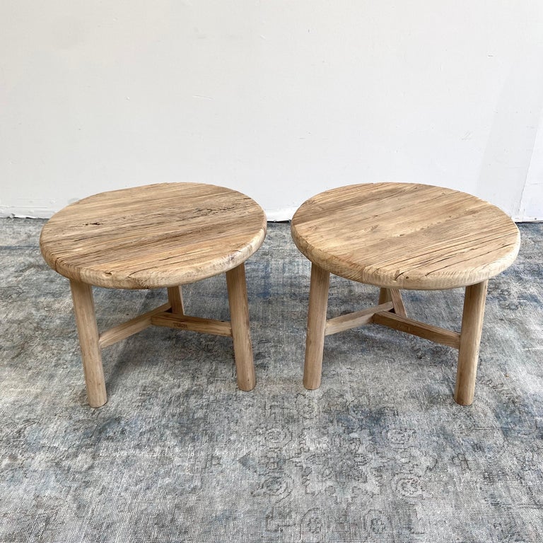 Custom Made Elm Wood Side Tables For Sale at 1stDibs