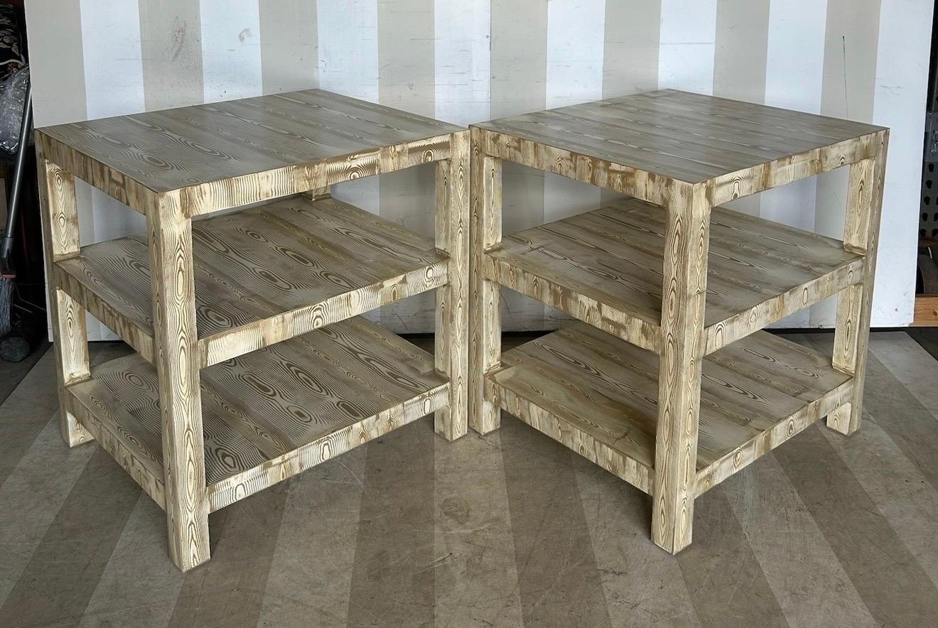 Américain Custom made Emily side table in hand painted bronze faux bois finish en vente