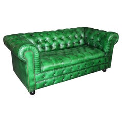 Custom Made English Emerald Green Tufted Chesterfield Sofa