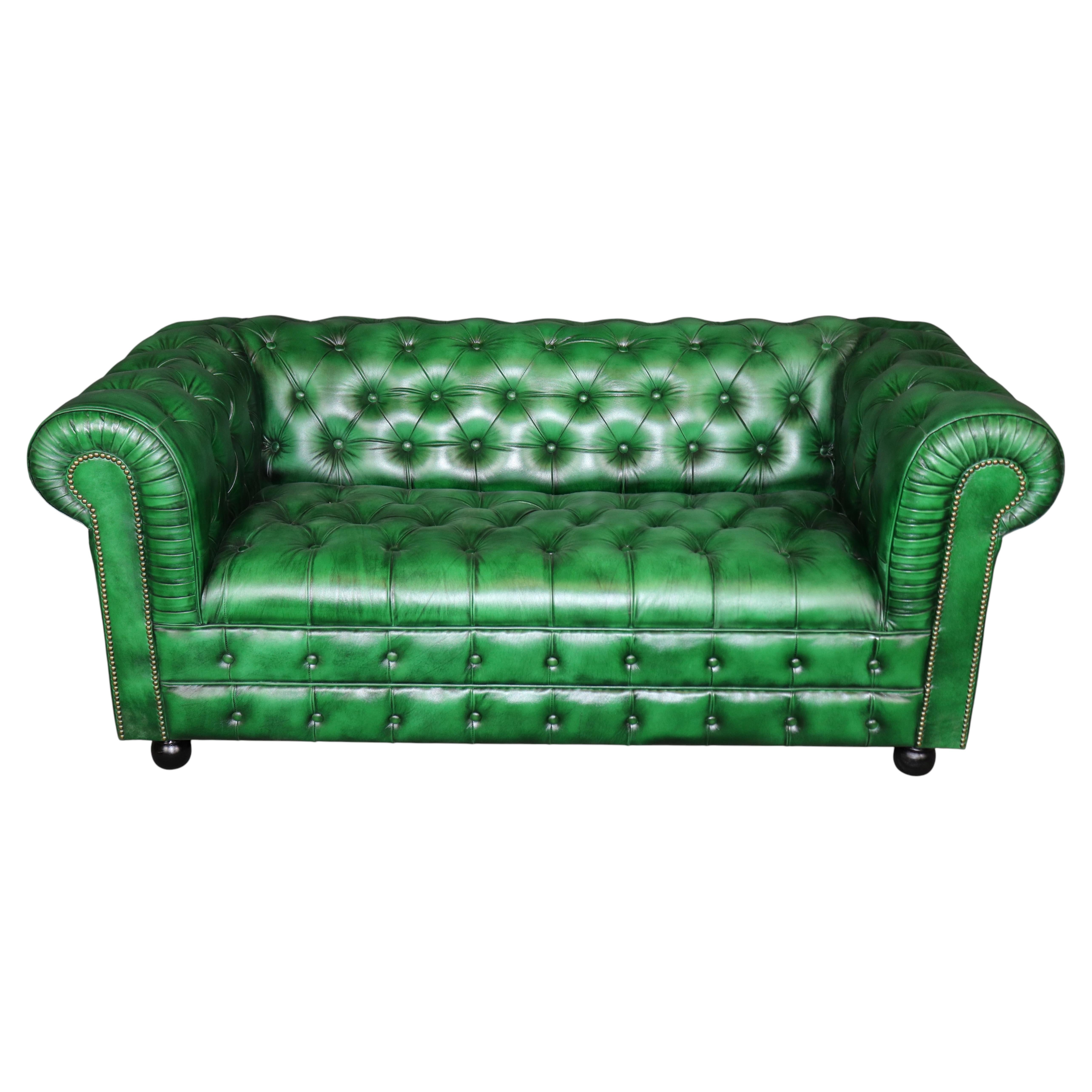 Custom Made English Emerald Green Tufted Chesterfield Sofa