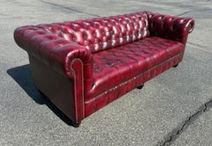 Custom-Made Genuine Leather Oxblood Tufted Bench 87 inch Chesterfield Sofa