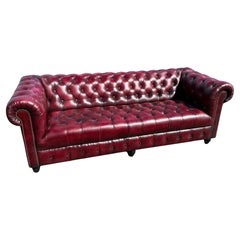 Custom-Made English Leather Oxblood Tufted Bench 87 inch Chesterfield Sofa