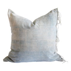 Custom Made Faded Indigo Tribal Lumbar Pillows with Original Fringe