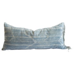 Custom Made Faded Indigo Tribal Lumbar Pillows with Original Fringe Right