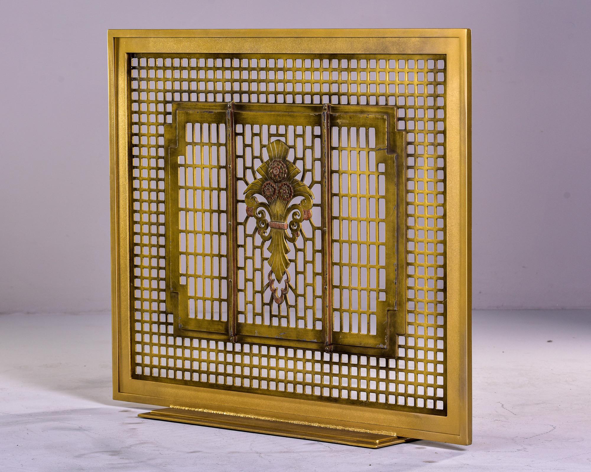 Custom Made Fireplace Screen with Vintage Bronze Art Deco Grill 3