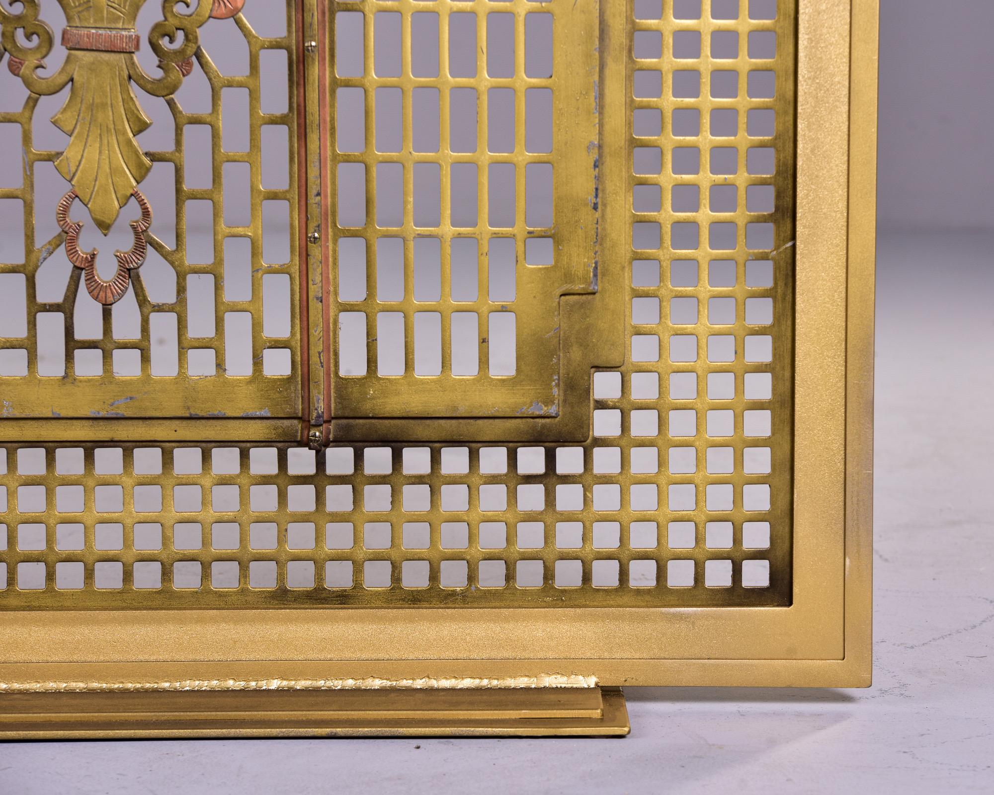 Custom Made Fireplace Screen with Vintage Bronze Art Deco Grill In Good Condition In Troy, MI