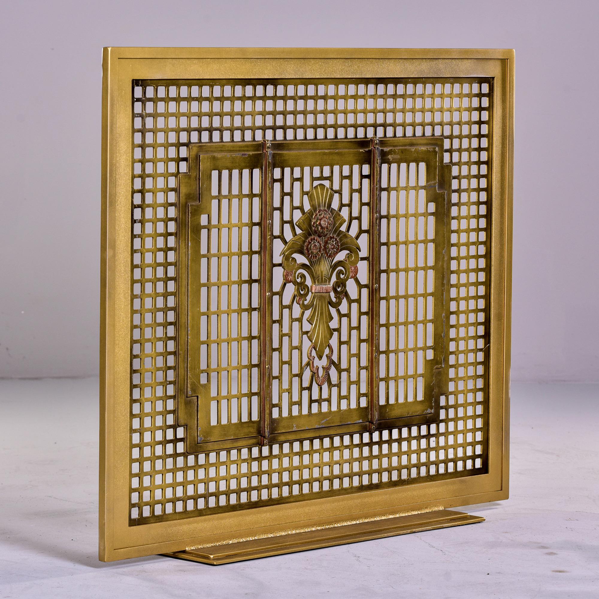 20th Century Custom Made Fireplace Screen with Vintage Bronze Art Deco Grill