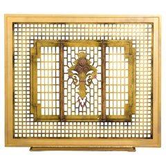 Custom Made Fireplace Screen with Vintage Bronze Art Deco Grill