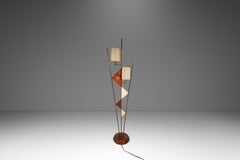 Custom-Made Floor Lamp w/ Geometric Shapes in Walnut & Brass, USA, c. 1950s