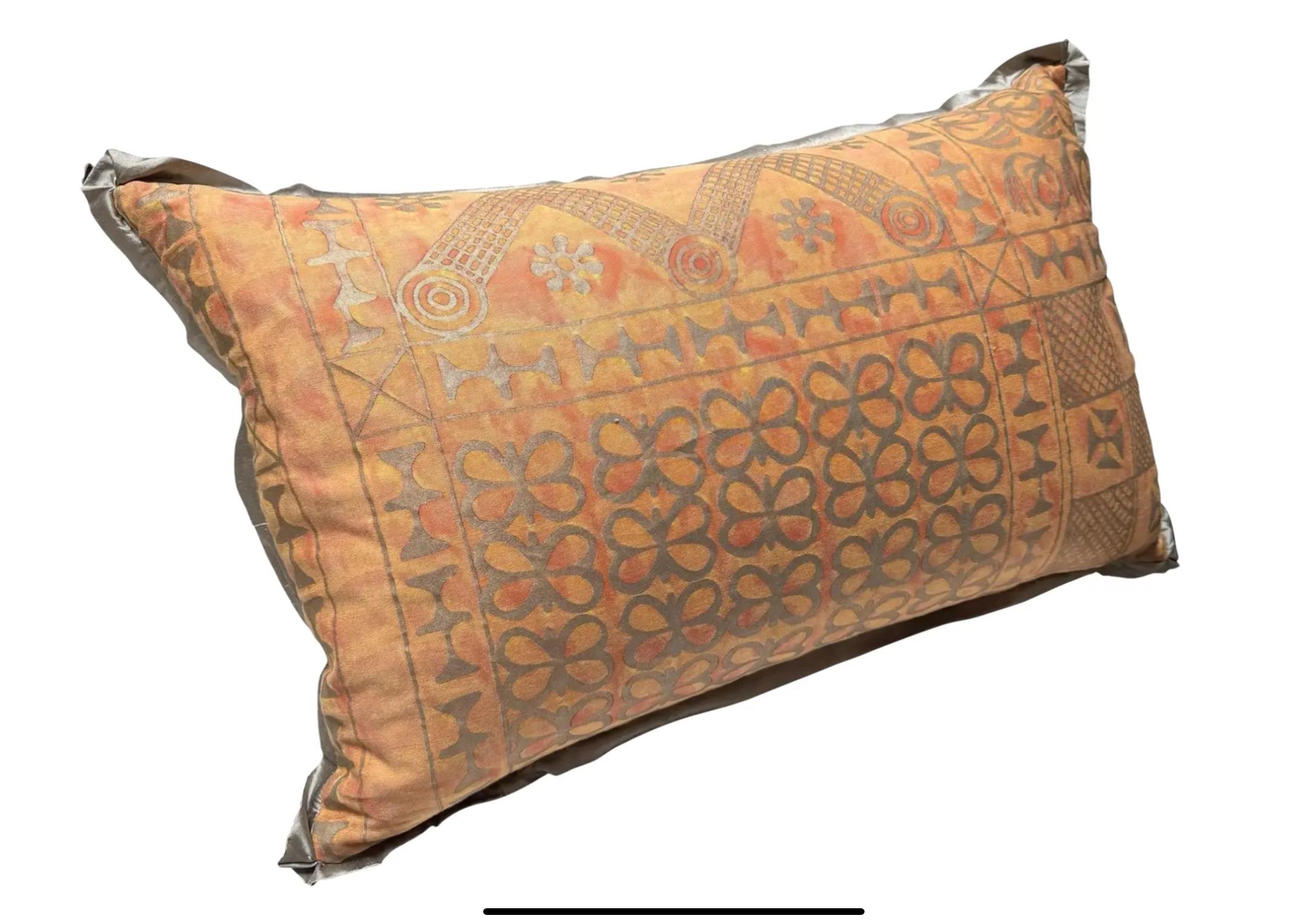 Tibetan Custom Made Fortuny Fabric Designer Pillow Cushion in the Ashanti Pattern 1 of 2 For Sale