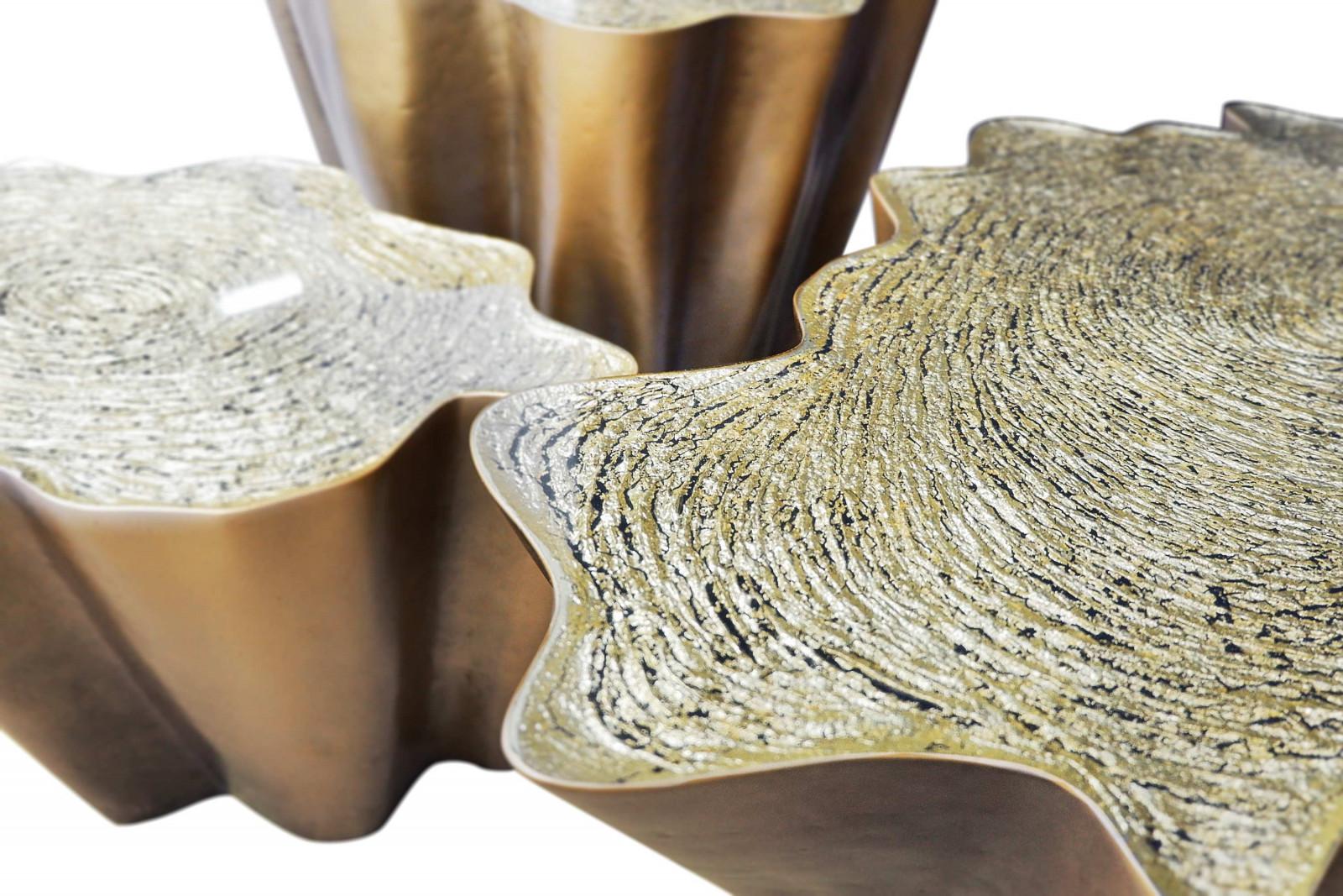 Hand-Crafted Custom Made Free Form Coffee Table Set Of 3 In Aged Brass For Sale