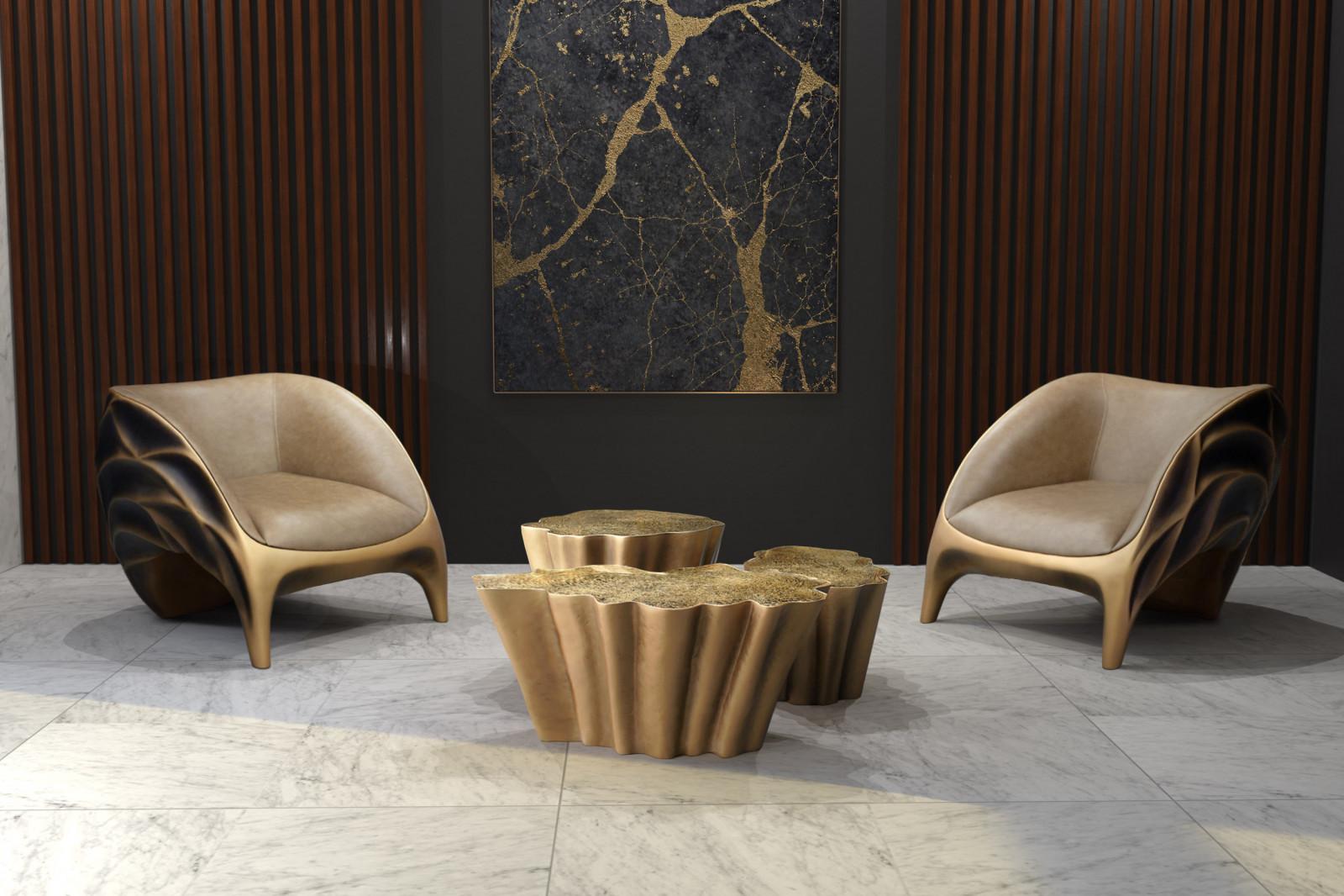 Custom Made Free Form Coffee Table Set Of 3 In Aged Brass In New Condition For Sale In NEW YORK, NY