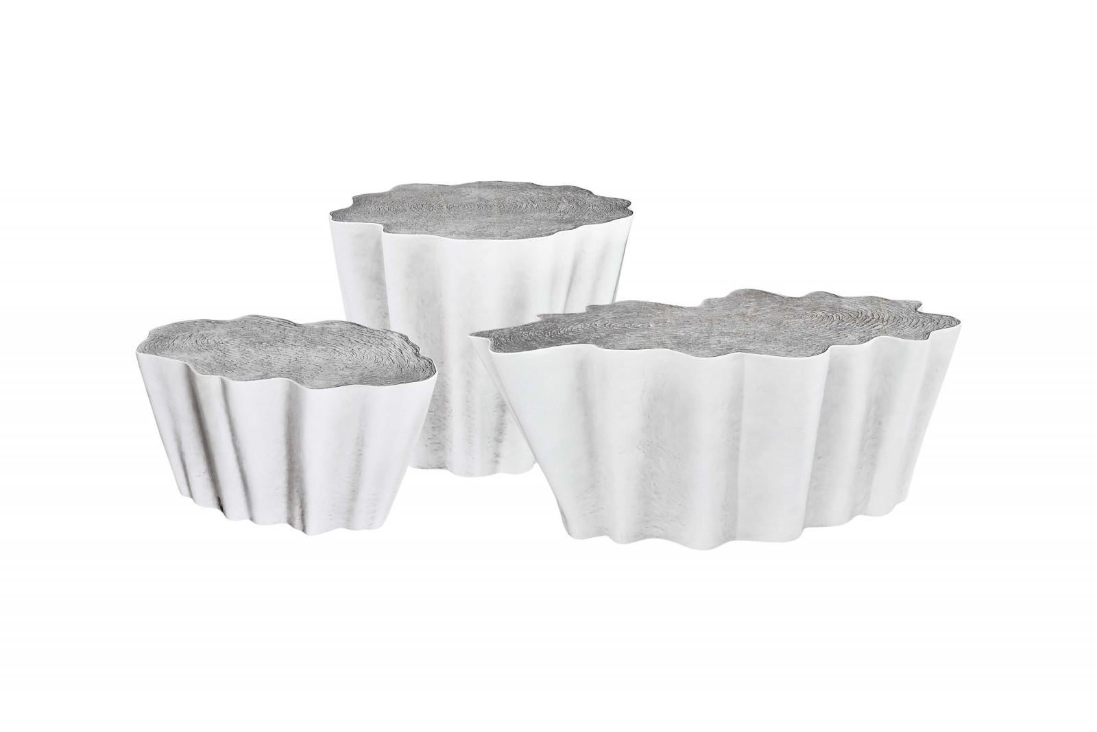 Silver Leaf Custom Made Free Form Coffee Table Set Of 3 In Aged Brass For Sale