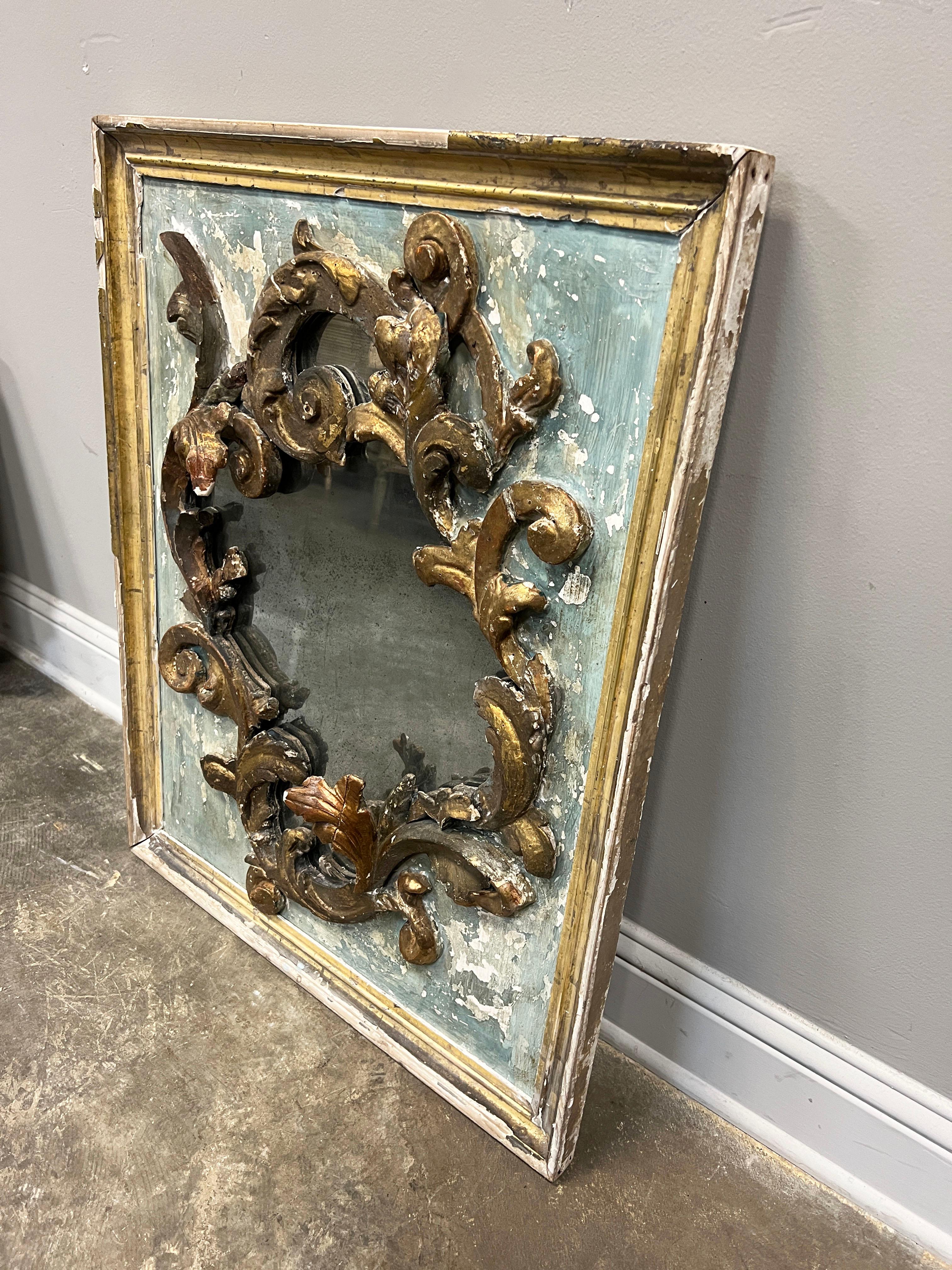 Rococo Miroir français peint et doré sur mesure, style rococo en vente